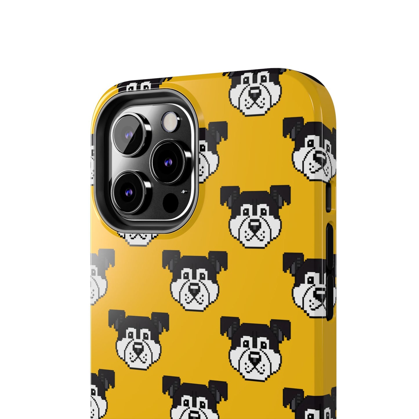 Playful Dog Pattern Tough Phone Case for Pet Lovers - Pixel Art Dog Yellow Background - for iPhone