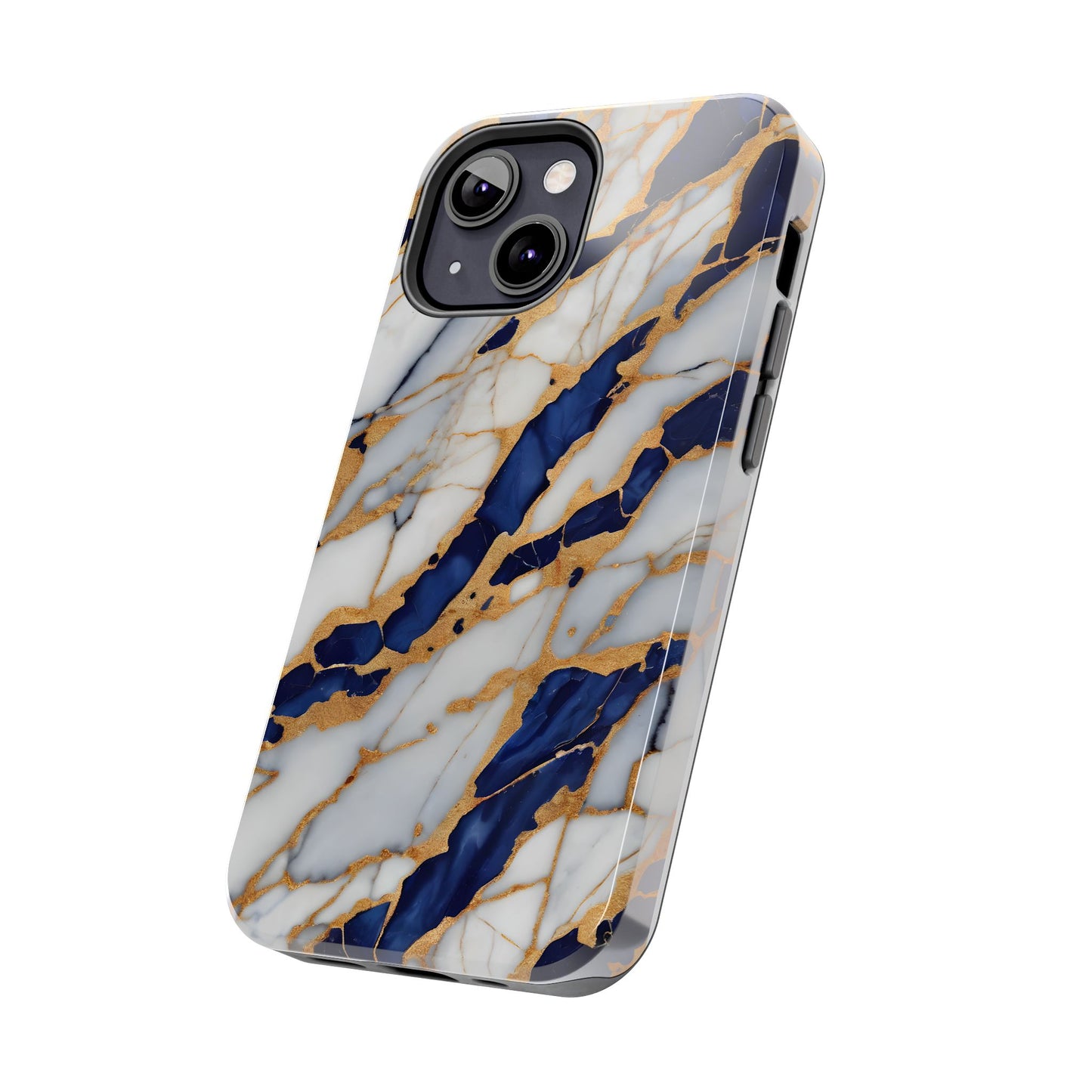 Stunning Marble Tough Phone Case - Elegant Blue & Gold Design Stylish Protection - for iPhone