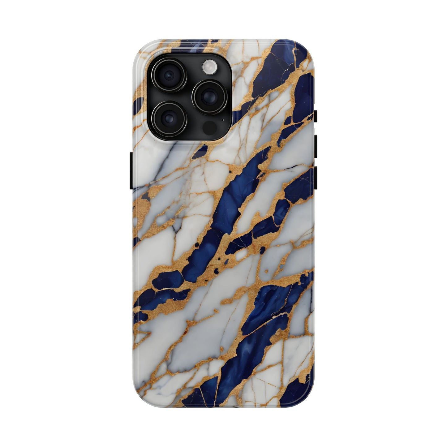 Stunning Marble Tough Phone Case - Elegant Blue & Gold Design Stylish Protection - for iPhone