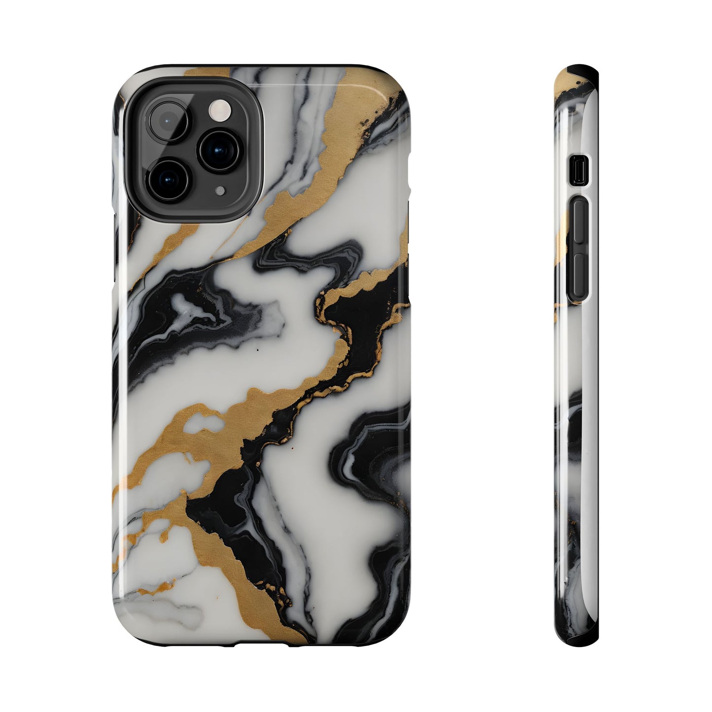 Elegant Gold Marble Tough Phone Case - Stylish Protection for Your iPhone