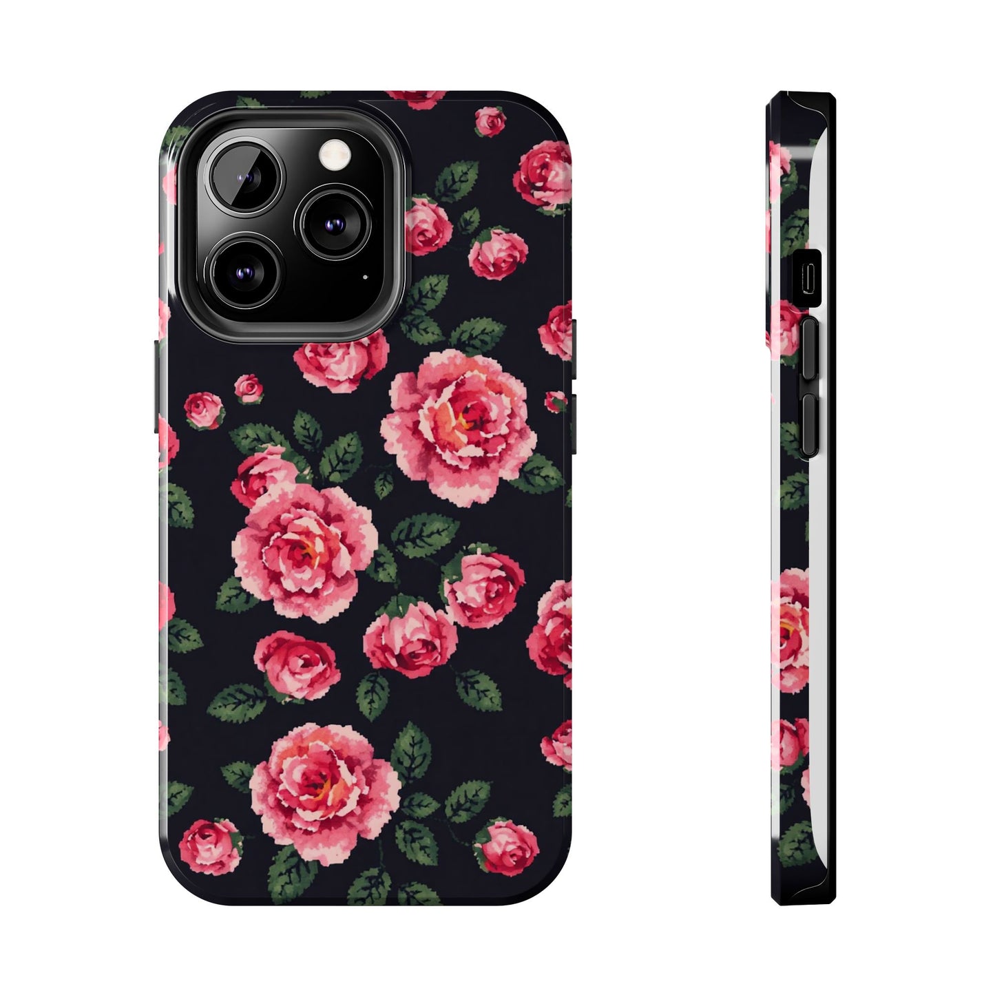 Pixelated Floral Tough Phone Case - Elegant Rose Design for Protection & Style - for iPhone