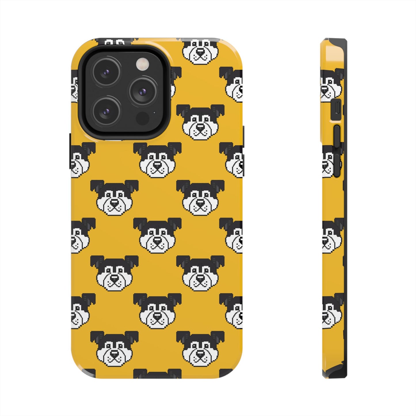 Playful Dog Pattern Tough Phone Case for Pet Lovers - Pixel Art Dog Yellow Background - for iPhone
