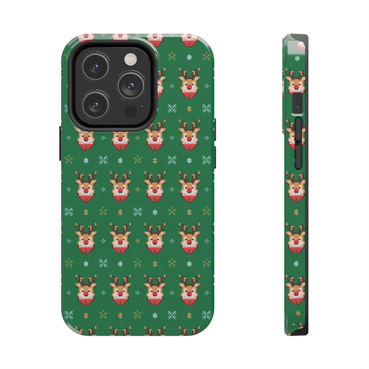 Pixel Art Christmas Rudolf Pattern Phone Case Green