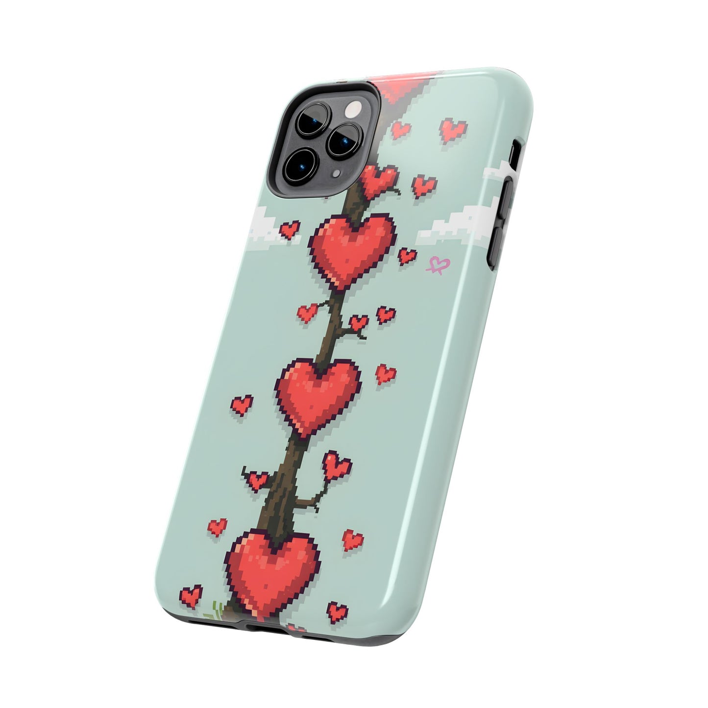 Pixelated Love Hearts Tree | Tough Phone Case - Cute Design - for iPhone