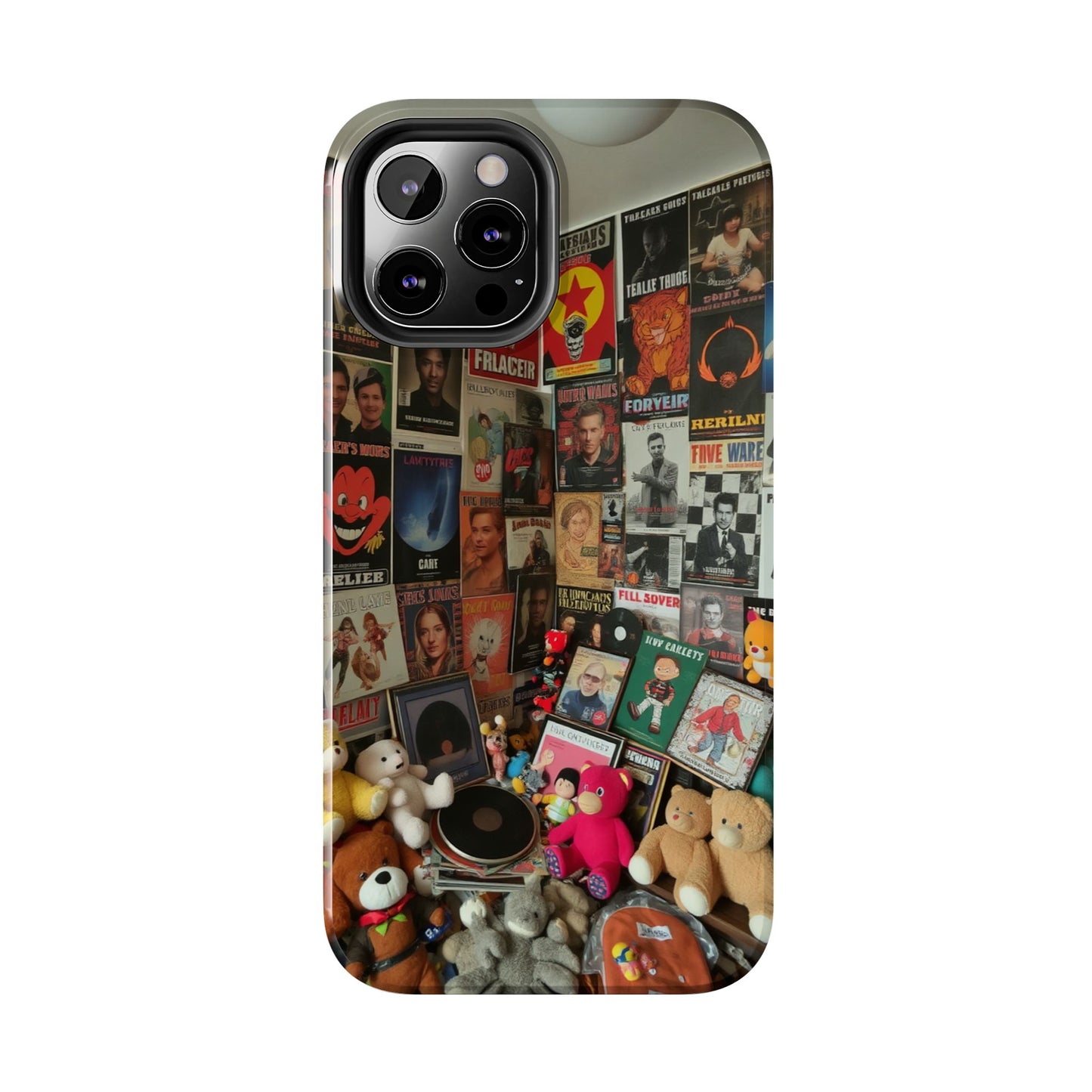 Retro Vibe Tough Phone Case - Vintage Movie Posters & Plush Toys Design