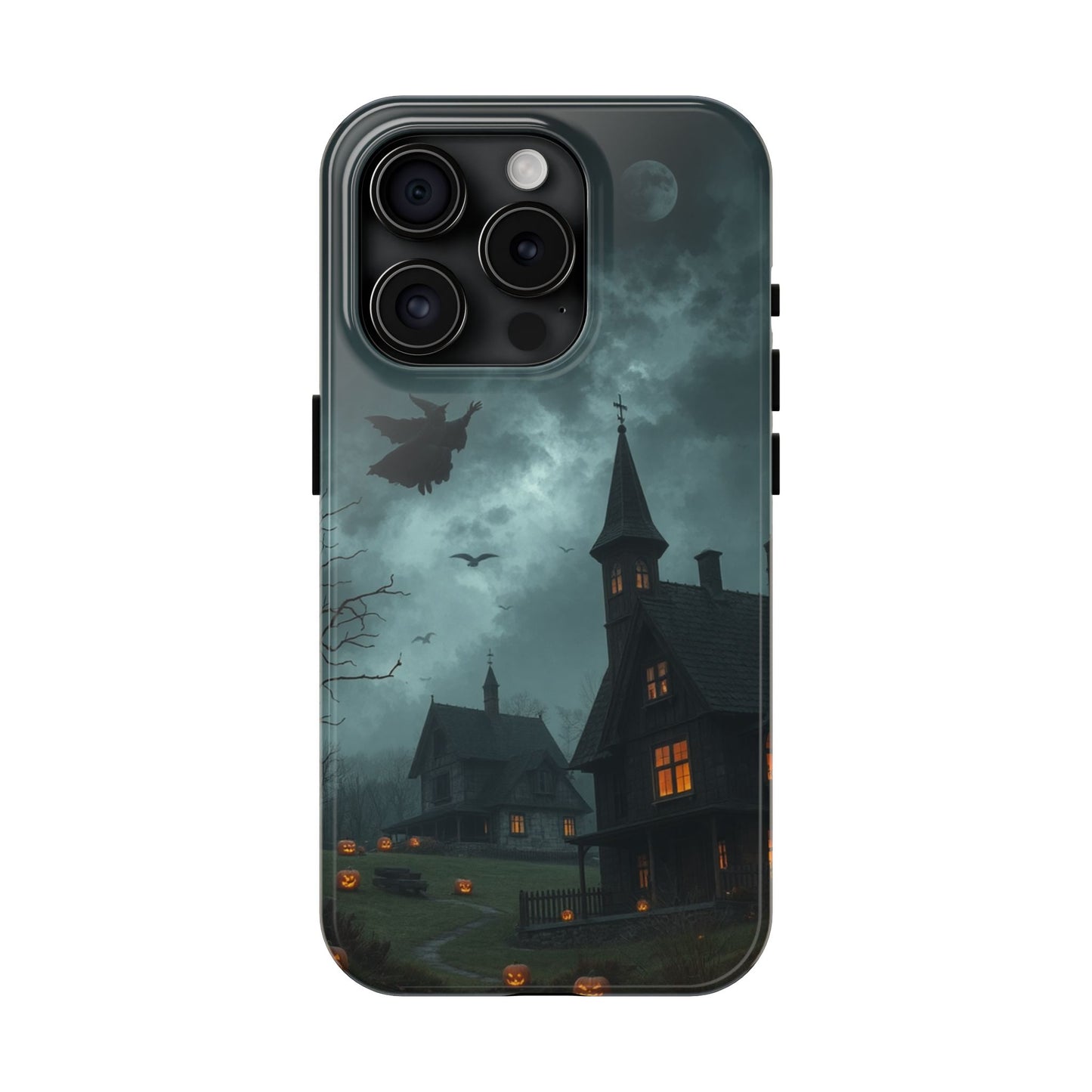 Halloween-Themed Tough Phone Case with Spooky House Design