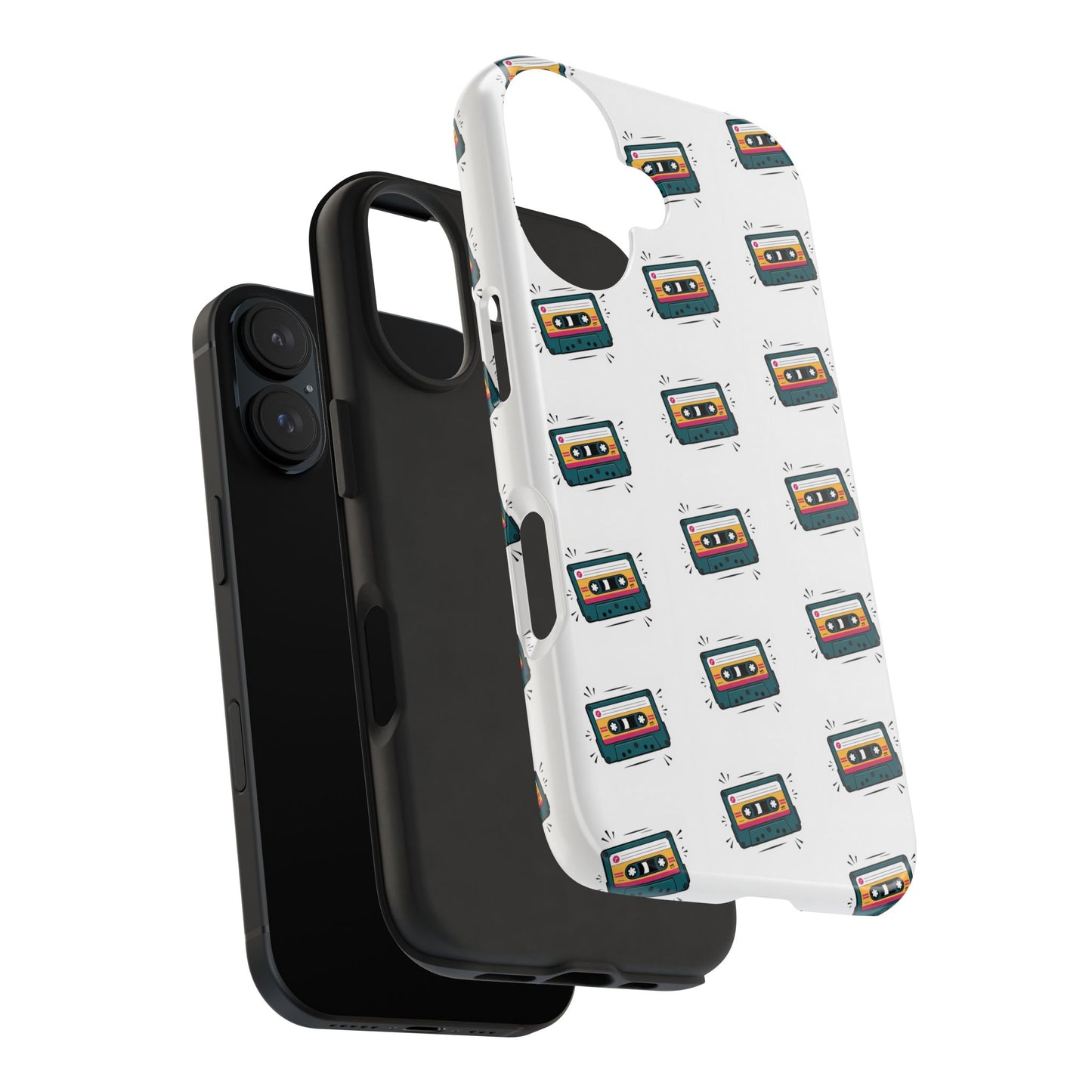 Retro Cassette Tape Phone Case Pattern - White