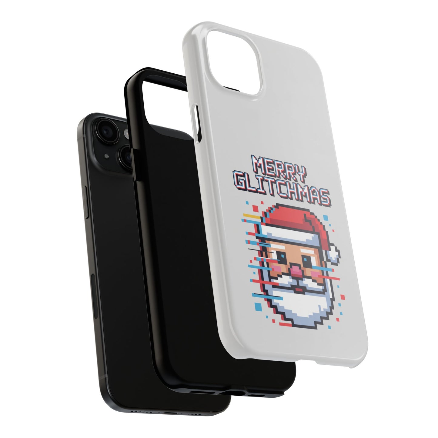 Merry Glitchmas Phone Case - Christmas Pixel Art Design for iPhone