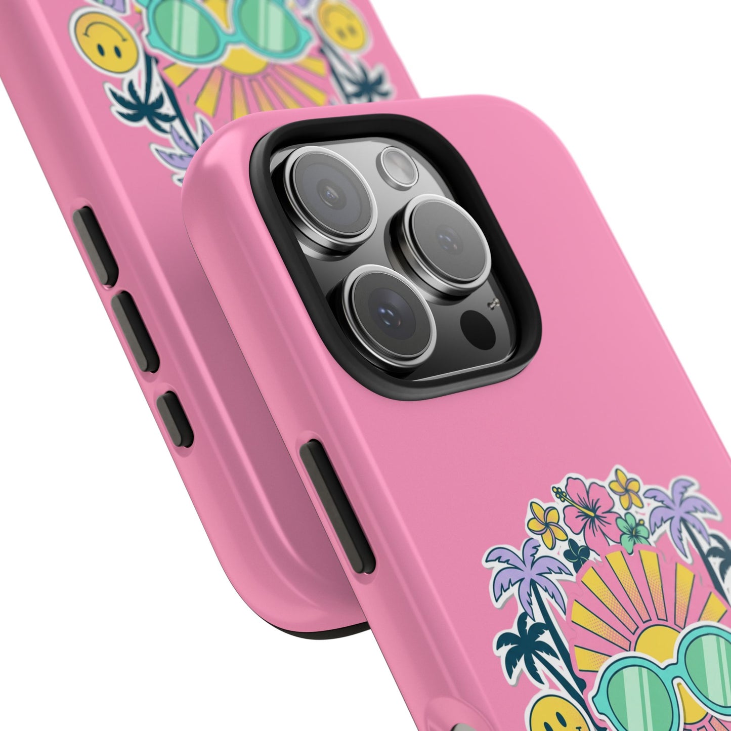 Retro Summer Phone Case — Y2K Palm Trees, Roller Skates & Smiley Collage