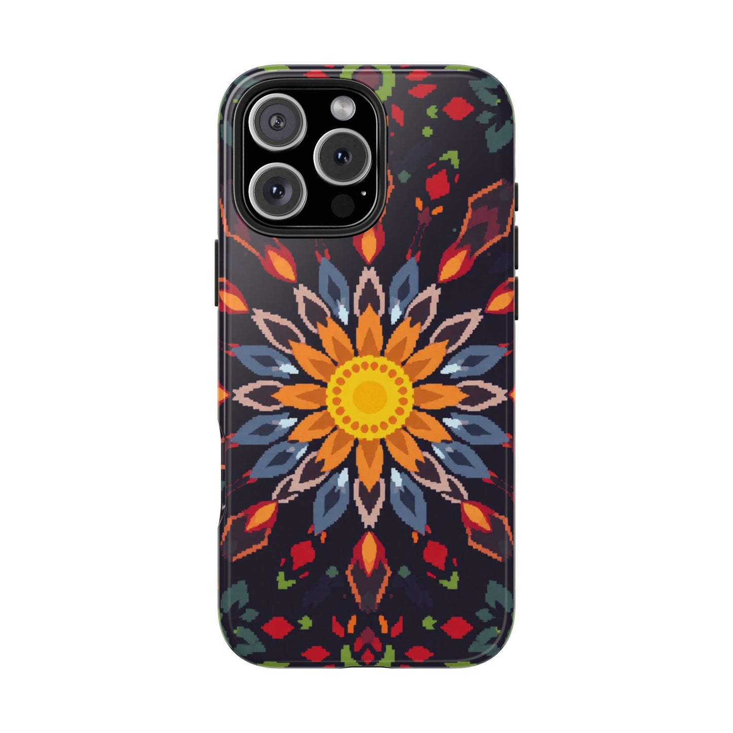 Pixel Art Floral Tough Phone Case - Pixelated Mandala Design for iPhone