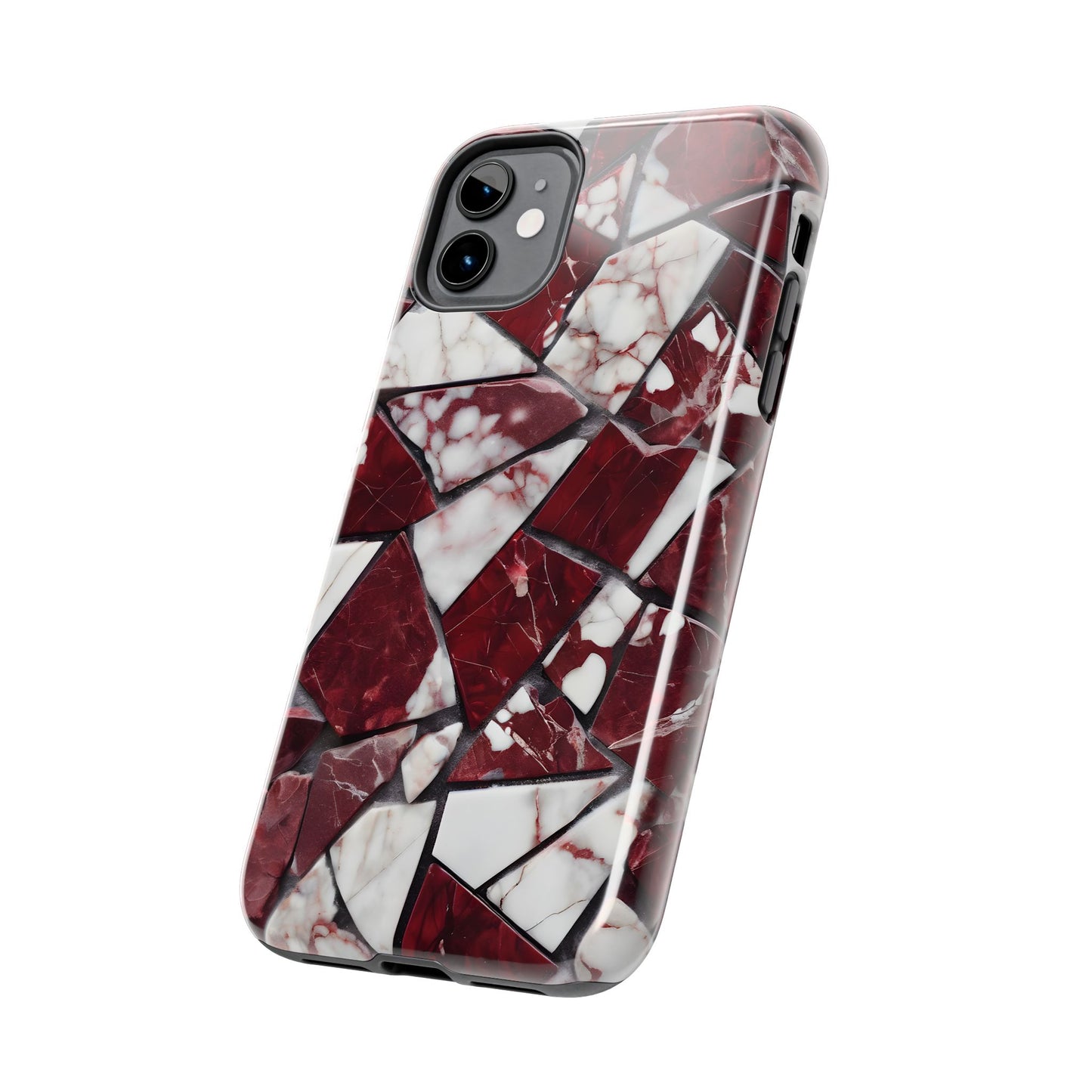 Shattered Dark Red Marble Pattern Tough Phone Case - Durable & Stylish Protection for iPhone
