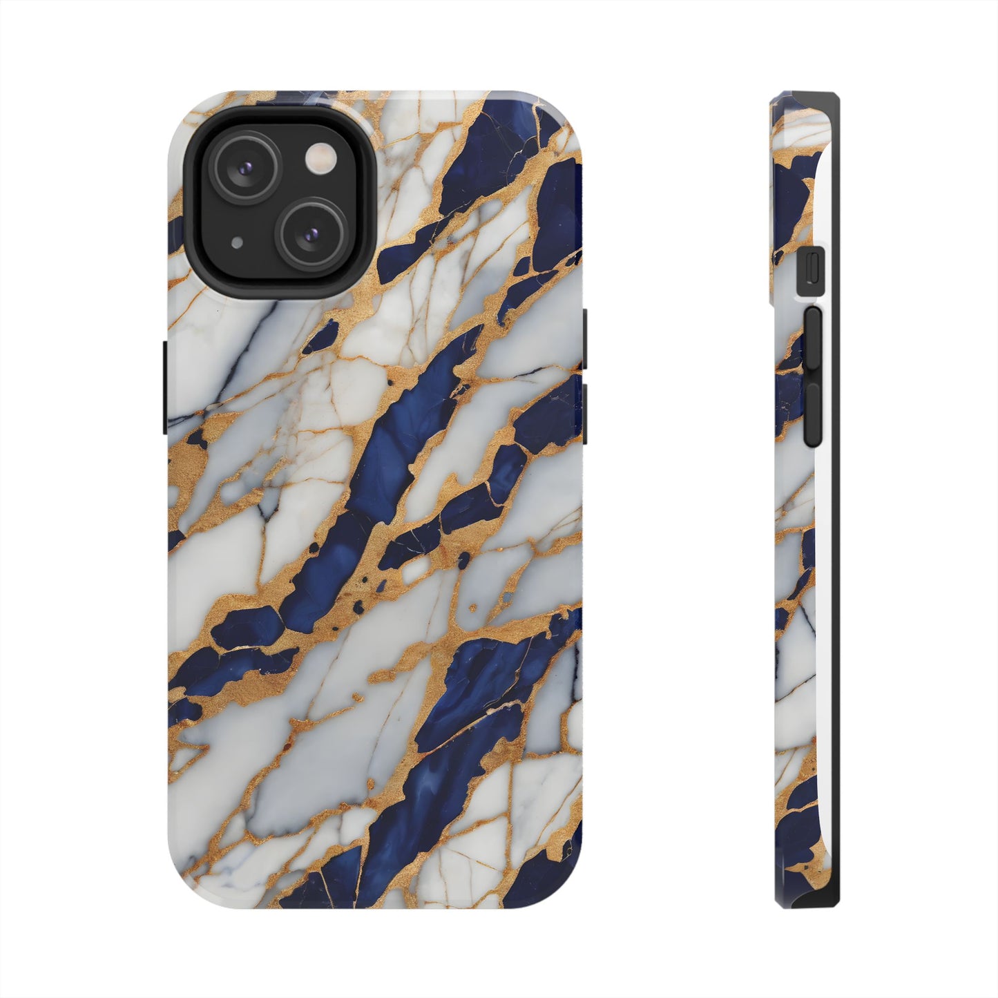 Stunning Marble Tough Phone Case - Elegant Blue & Gold Design Stylish Protection - for iPhone