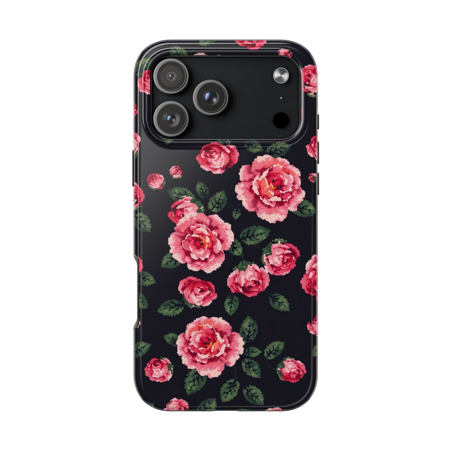 Pixelated Floral Tough Phone Case - Elegant Rose Design for Protection & Style - for iPhone