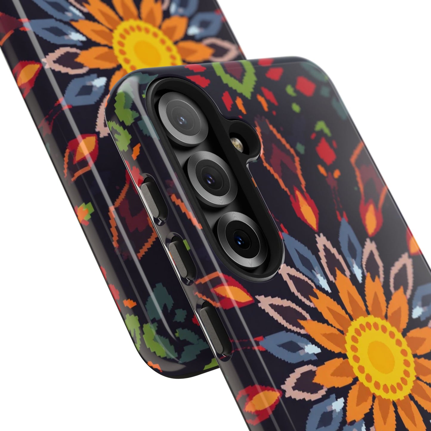 Pixel Art Floral Tough Phone Case - Pixelated Mandala Design for iPhone