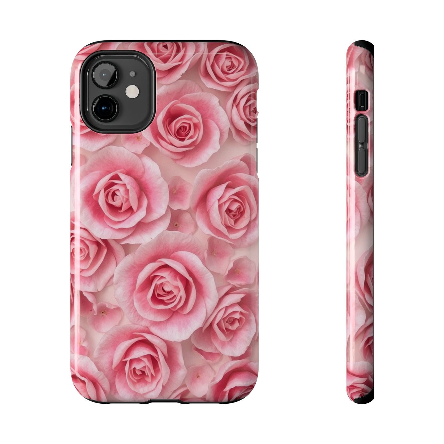 Floral Tough Phone Case - Pink Rose Design, Durable Protection for Flower Lovers