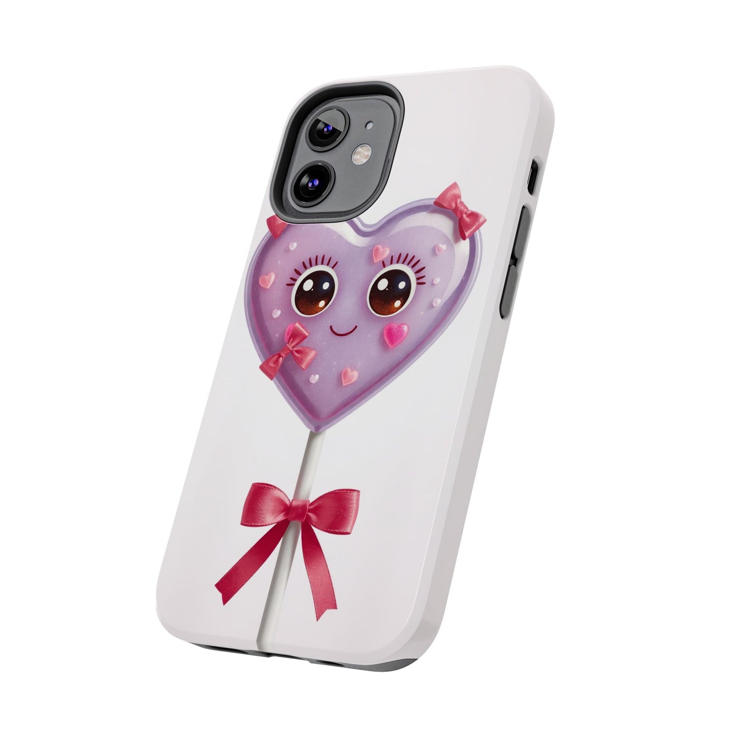 Cute Heart Lollipop Tough Phone Case - Adorable Protection for Candy Lovers