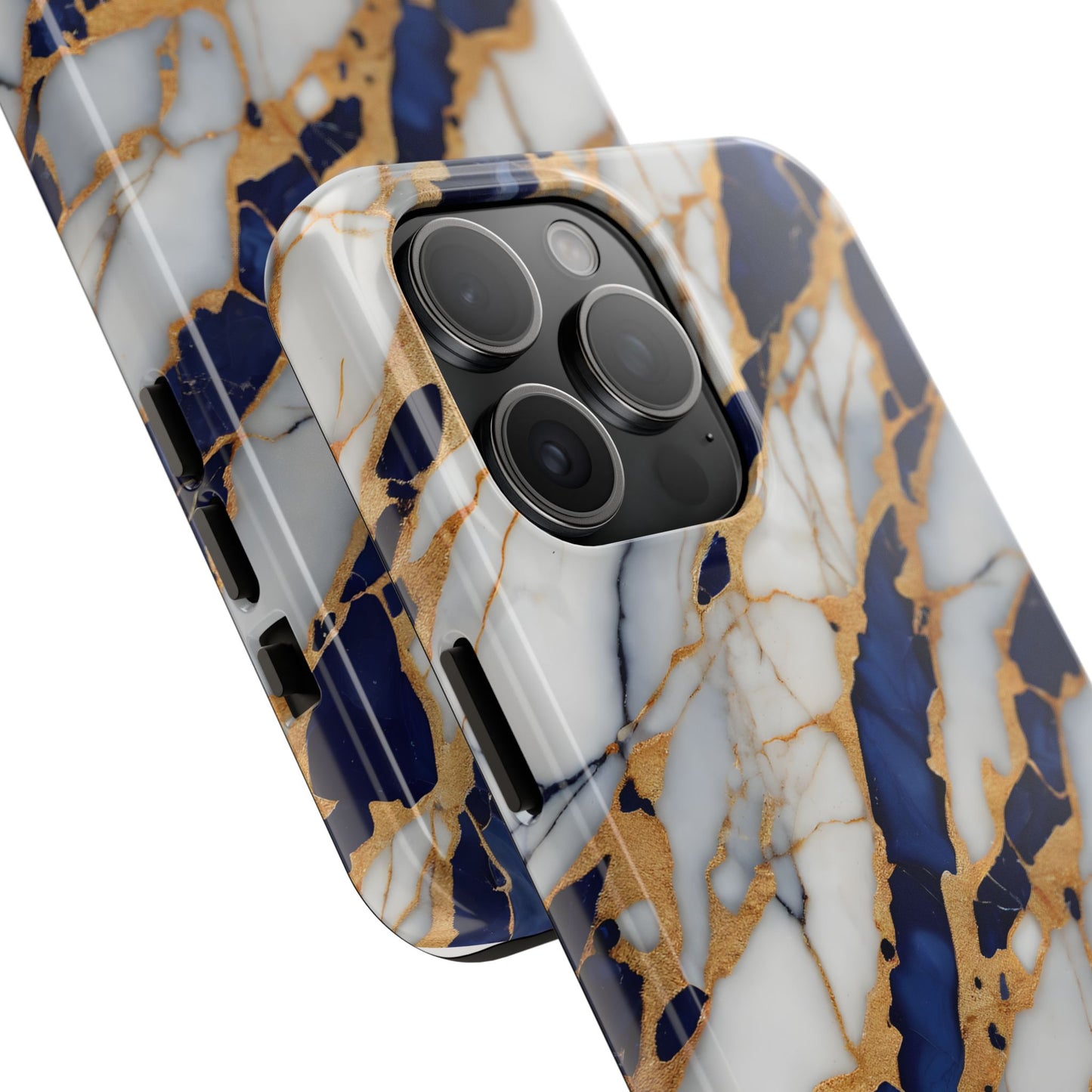 Stunning Marble Tough Phone Case - Elegant Blue & Gold Design Stylish Protection - for iPhone