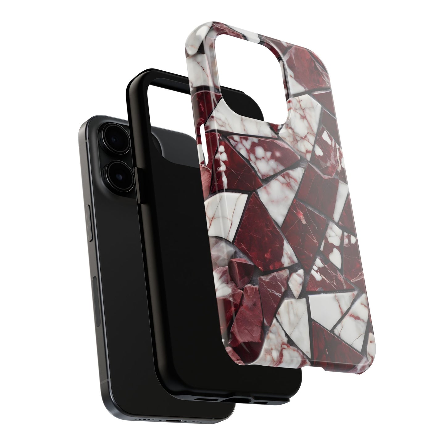 Shattered Dark Red Marble Pattern Tough Phone Case - Durable & Stylish Protection for iPhone
