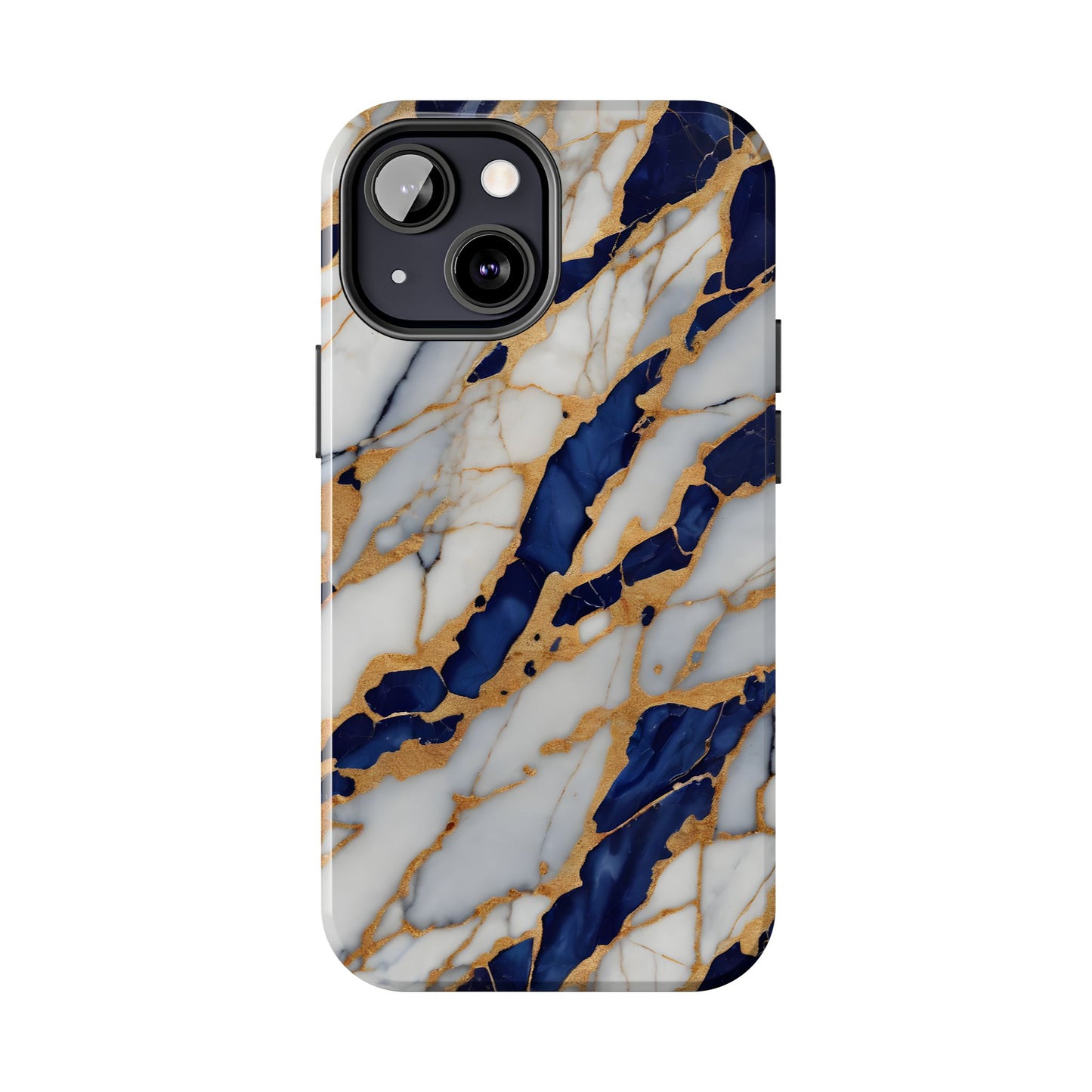 Stunning Marble Tough Phone Case - Elegant Blue & Gold Design Stylish Protection - for iPhone
