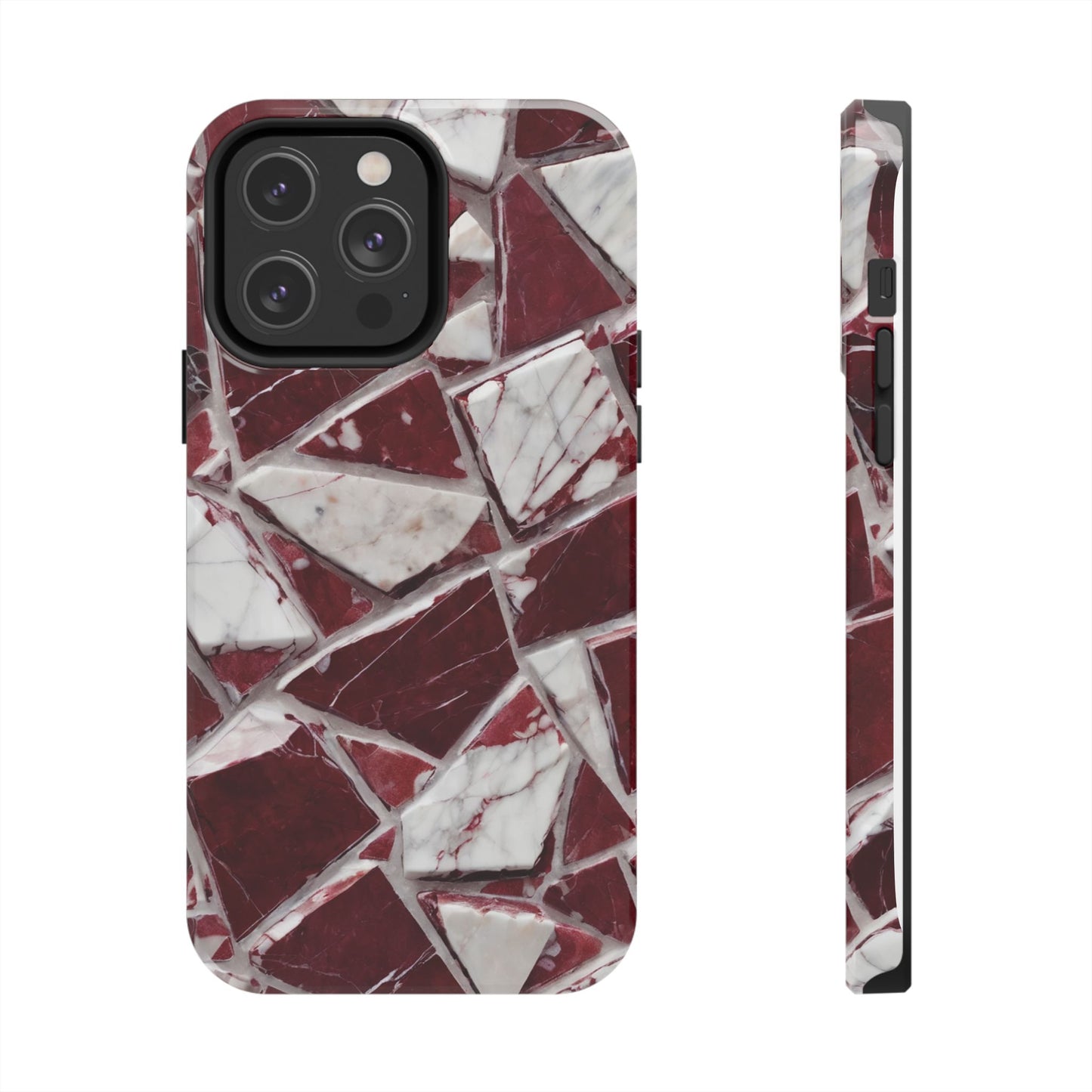 Elegant Red Pieces Marble Pattern Tough Phone Case - Stylish Protection for iPhone