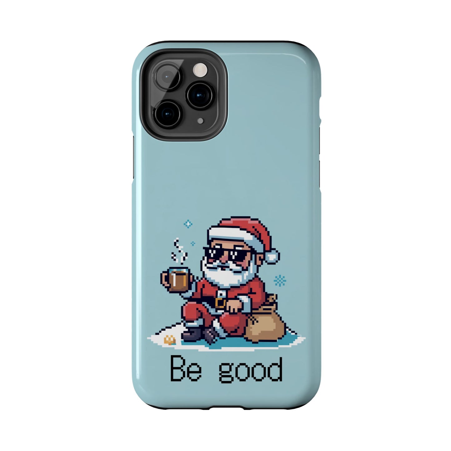 Pixel Art Santa Claus iPhone Case - Festive Tough Case with 'Be Good' Design