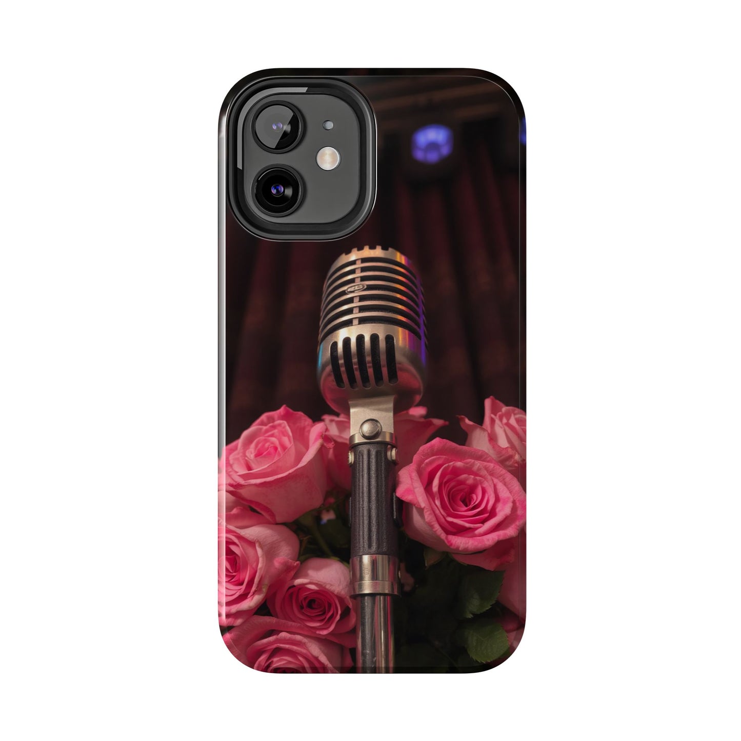 Stylish Tough Phone Case with Vintage Microphone and Roses