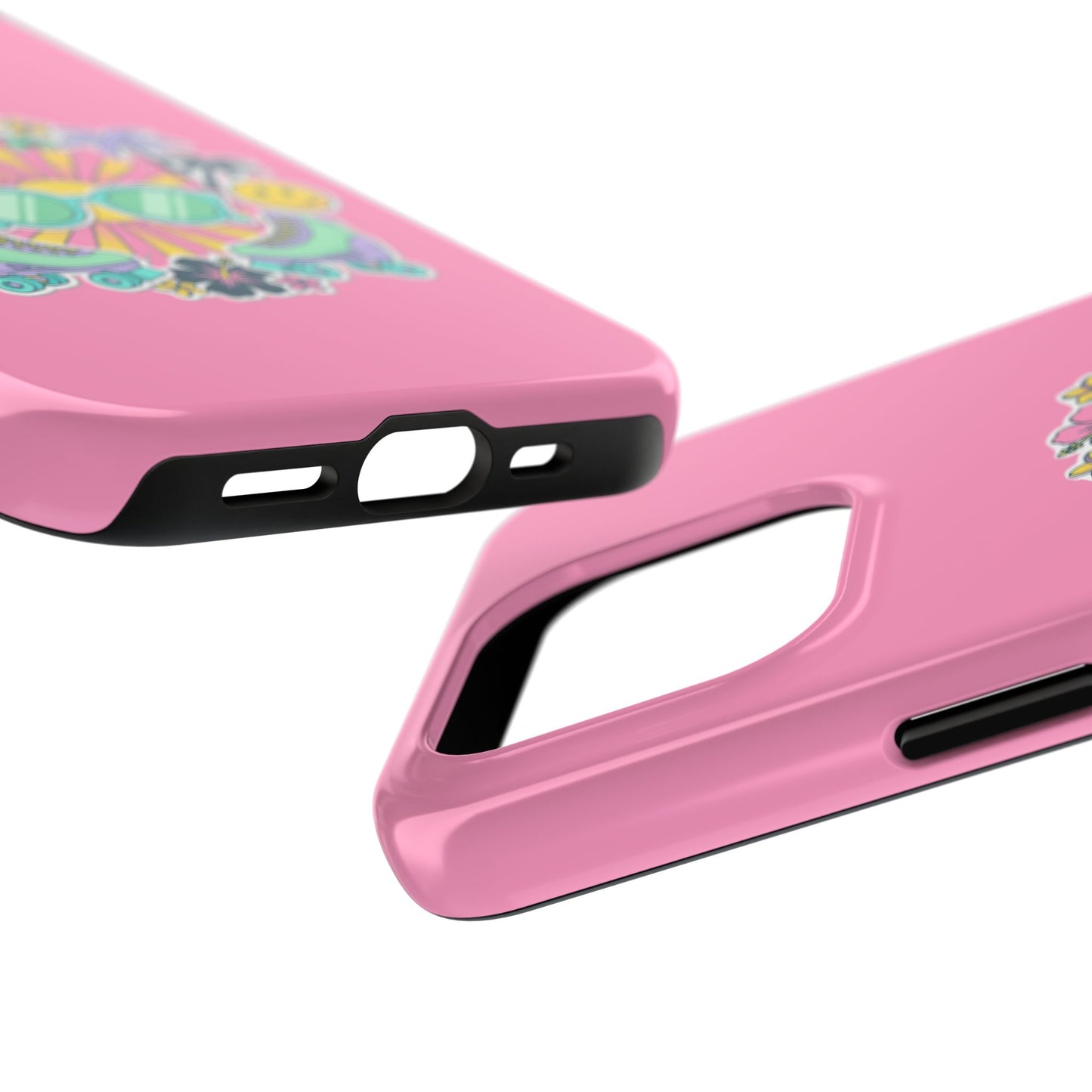 Retro Summer Phone Case — Y2K Palm Trees, Roller Skates & Smiley Collage