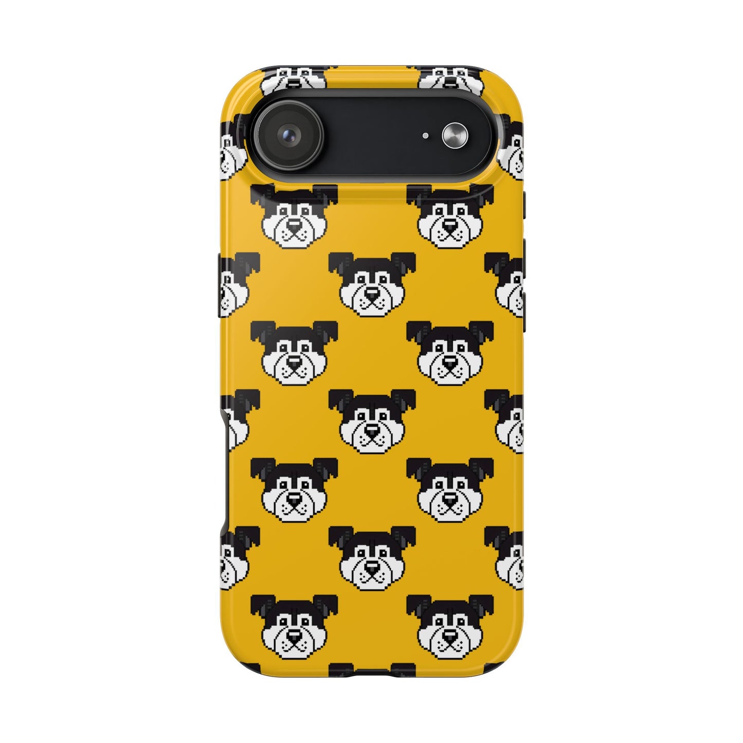 Playful Dog Pattern Tough Phone Case for Pet Lovers - Pixel Art Dog Yellow Background - for iPhone