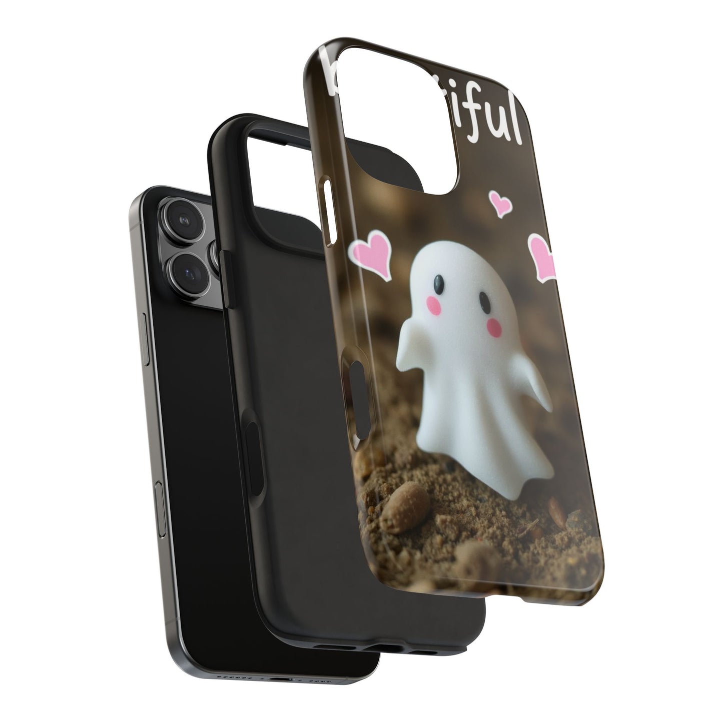 Cute Ghost Tough Phone Case - Beautiful Design with Heart Accents