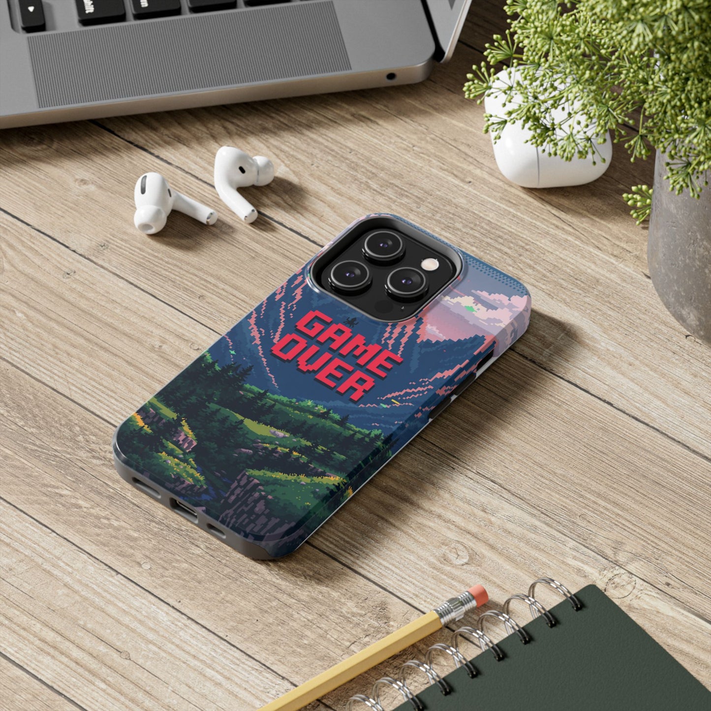 Pixel Art Tough Phone Case - 'Game Over' Design for Gamers