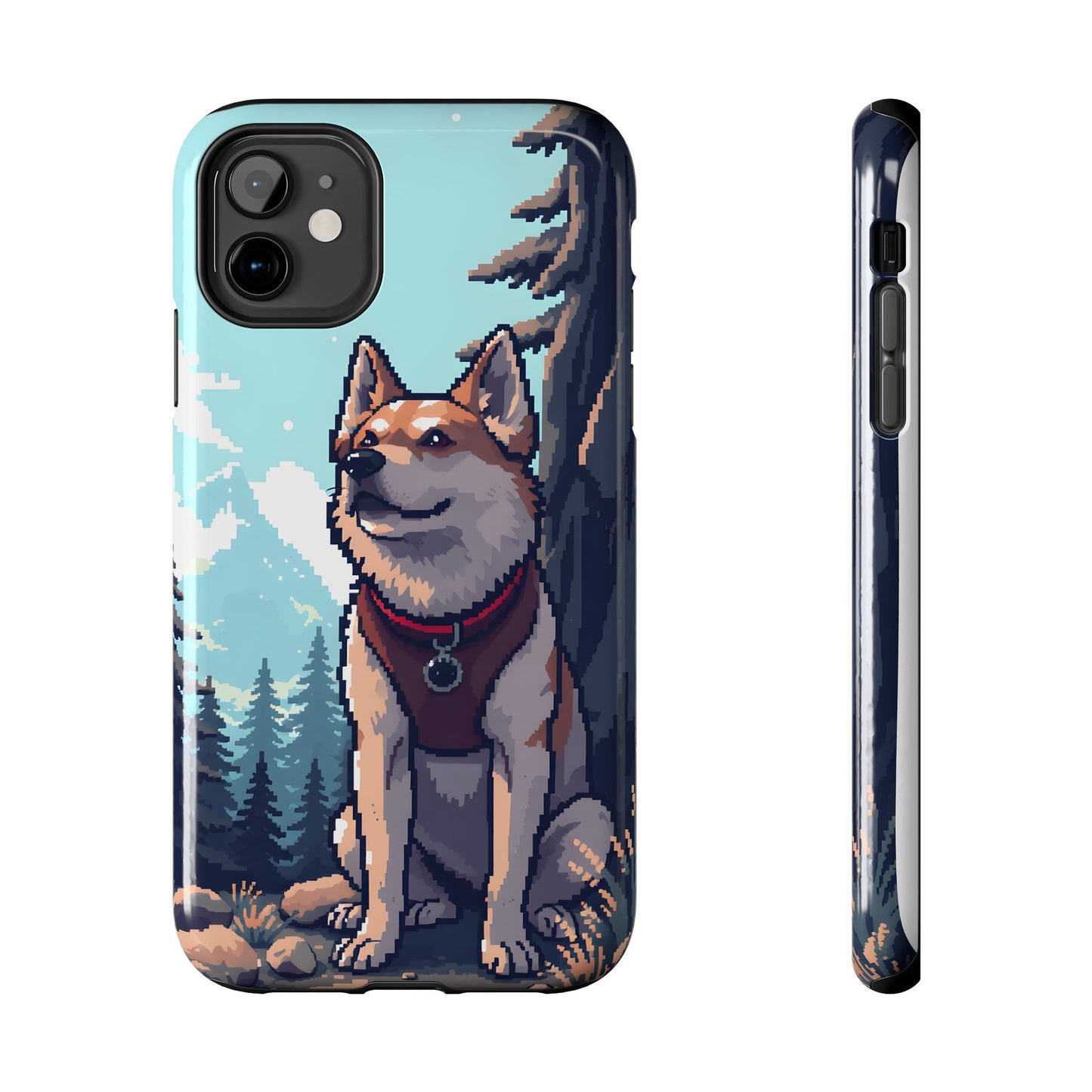 Retro Dog Adventure Tough Phone Case - Pixel Art Shiba Inu Design - for iPhone
