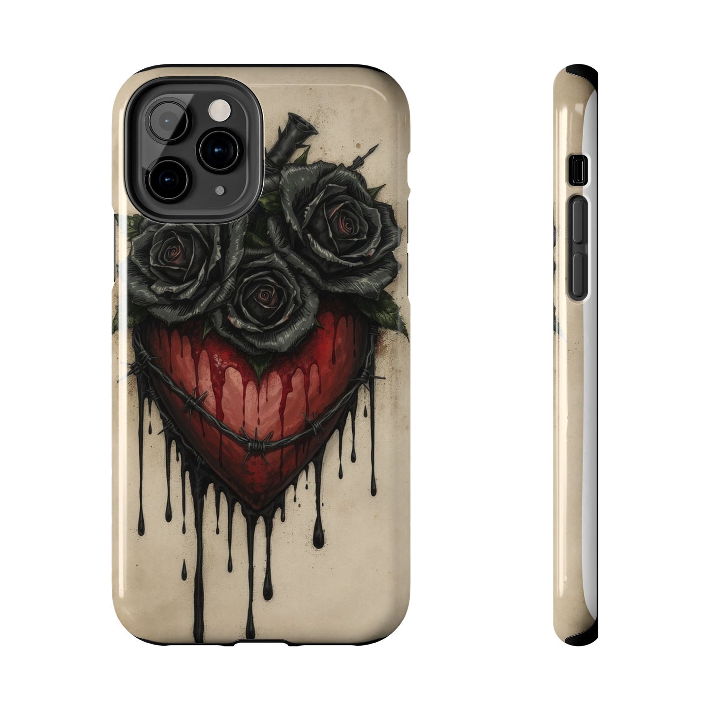 Gothic Heart Phone Case with Roses - Tough & Durable Design
