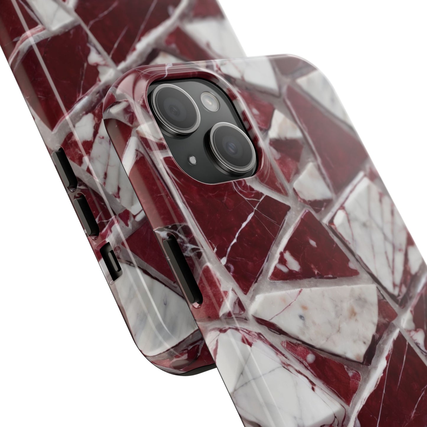 Elegant Red Pieces Marble Pattern Tough Phone Case - Stylish Protection for iPhone