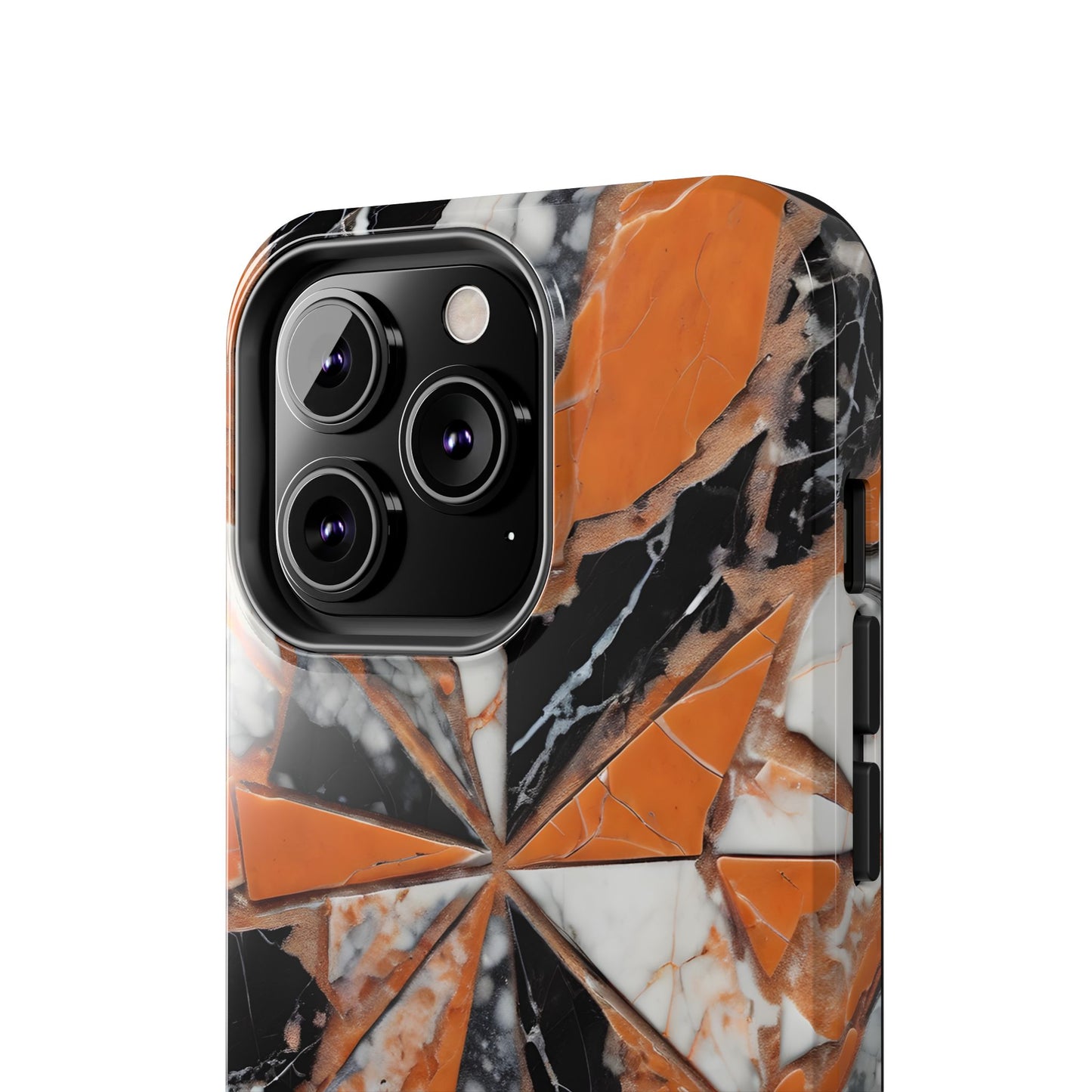 Shattered Pieces Marble Black and Orange Tough Phone Case - for iPhone