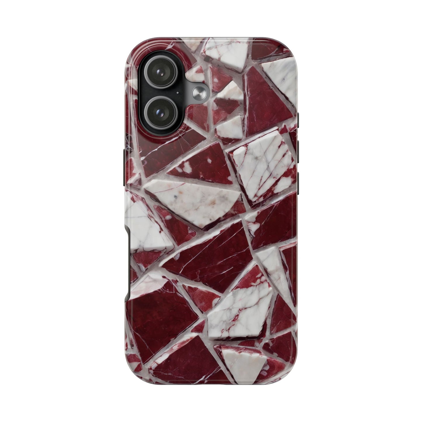 Elegant Red Pieces Marble Pattern Tough Phone Case - Stylish Protection for iPhone
