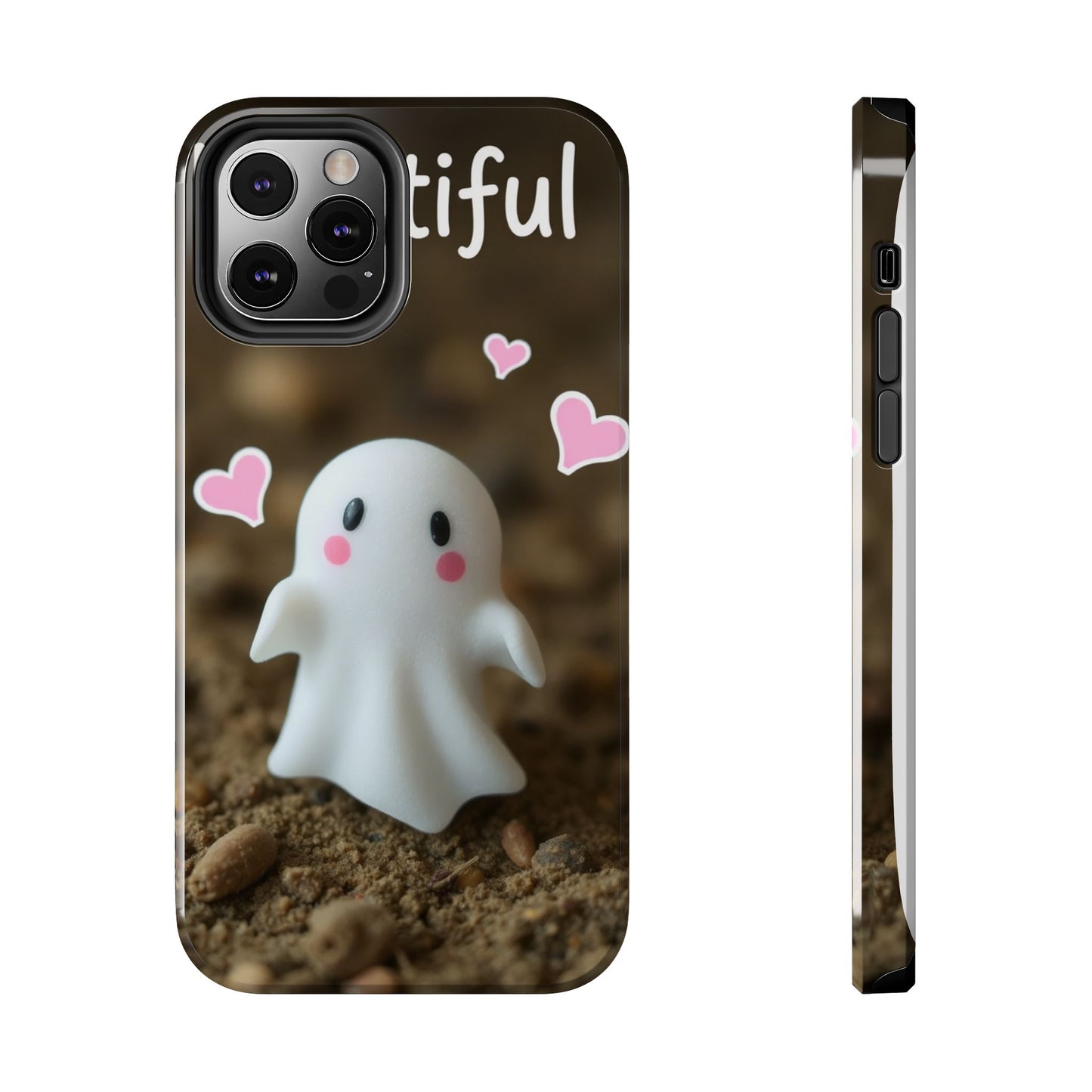 Cute Ghost Tough Phone Case - Beautiful Design with Heart Accents