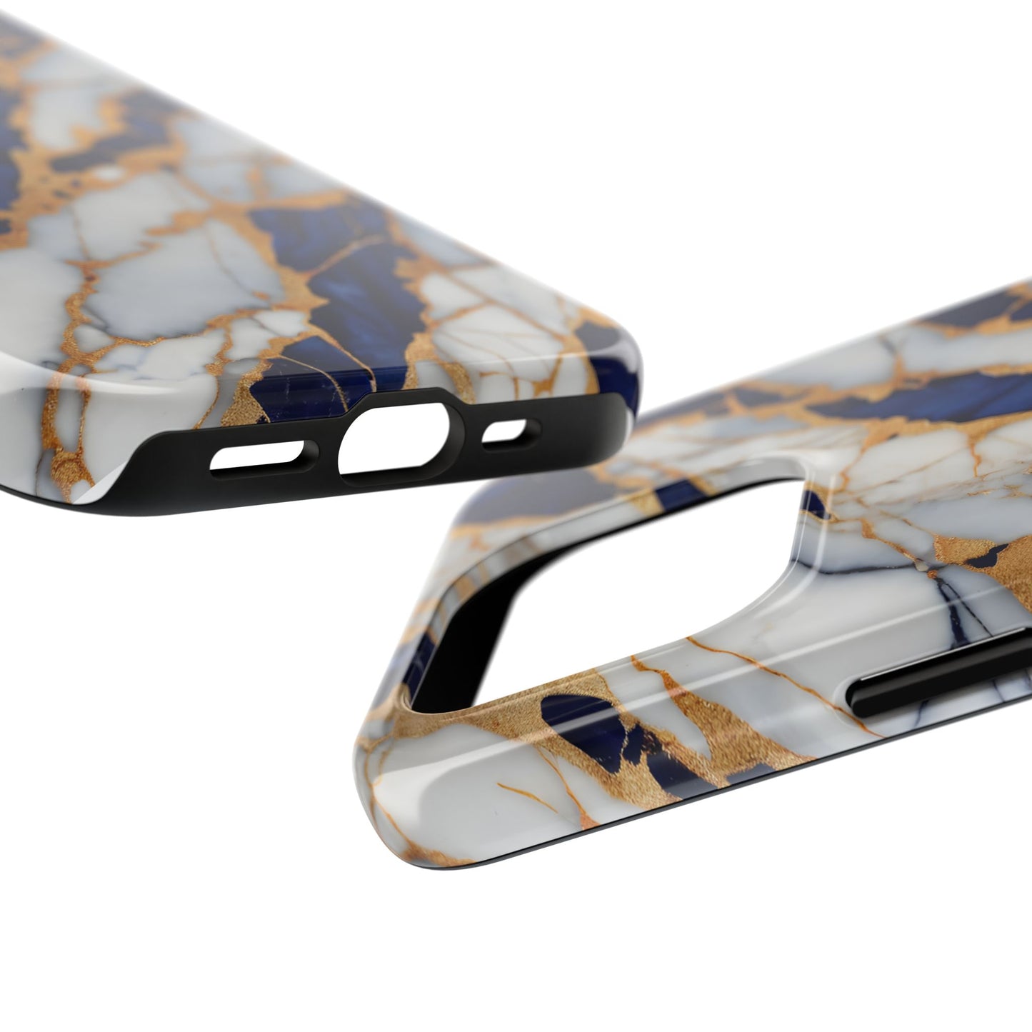 Stunning Marble Tough Phone Case - Elegant Blue & Gold Design Stylish Protection - for iPhone