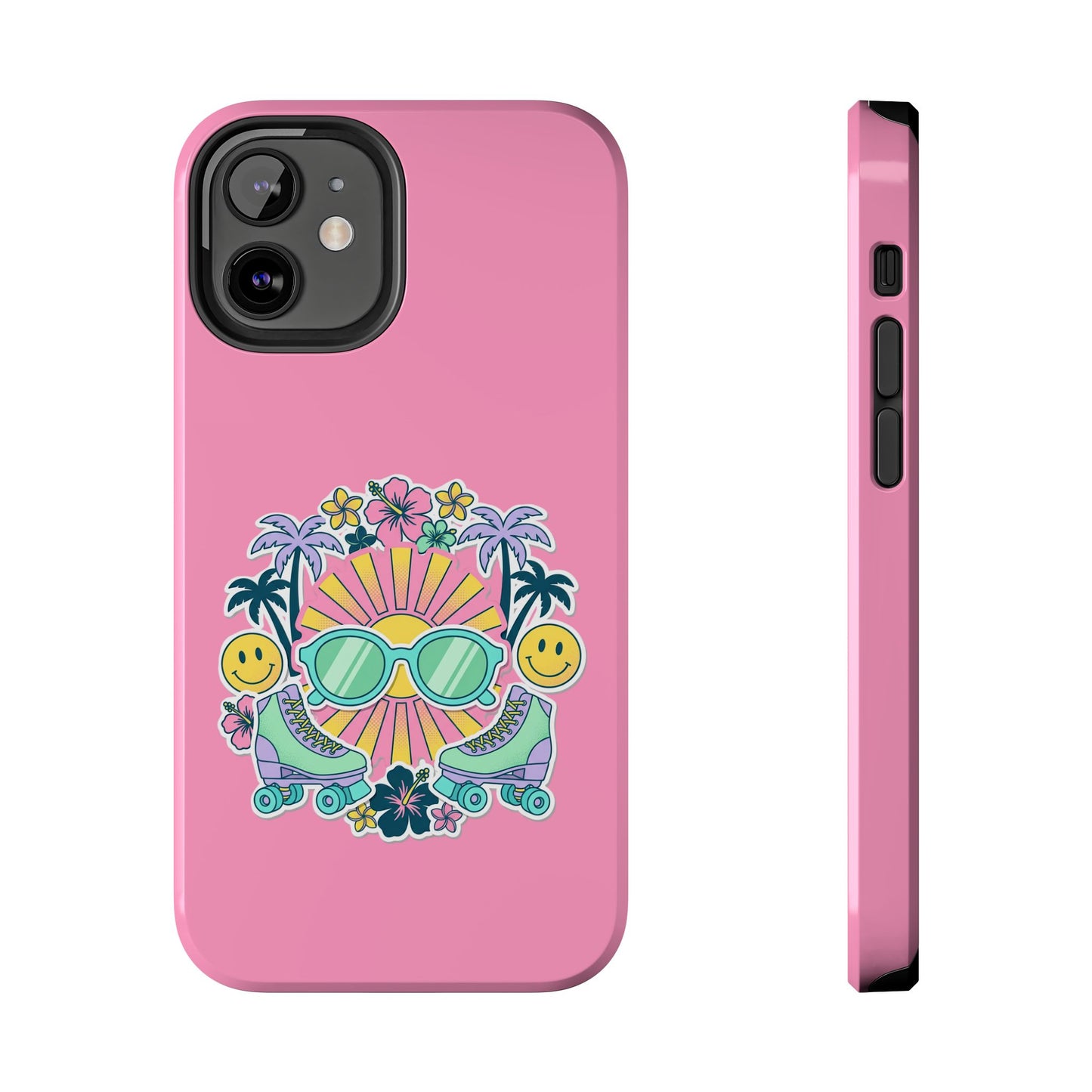 Retro Summer Phone Case — Y2K Palm Trees, Roller Skates & Smiley Collage