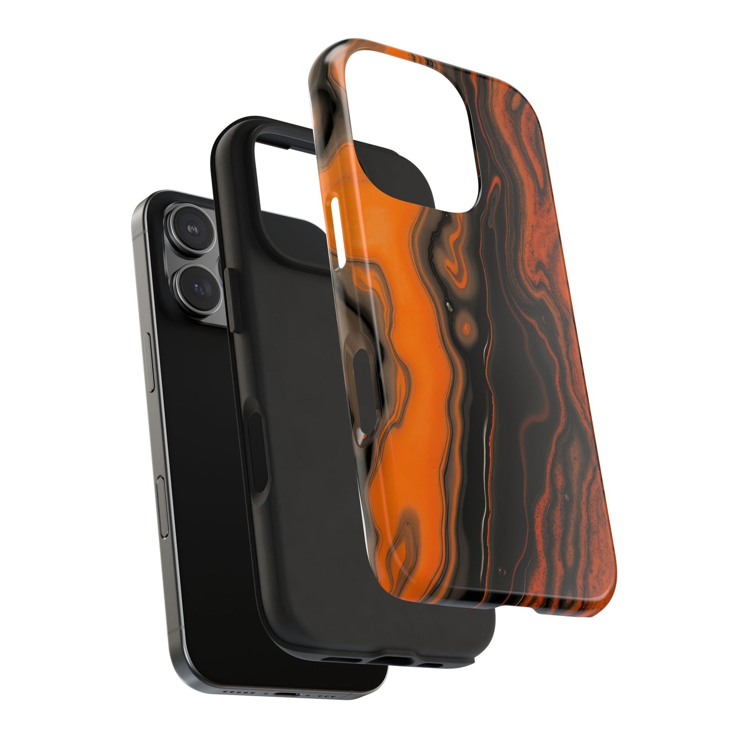 Stylish Tough Phone Case - Bold Black and Orange Metallic Lava Flow Design - for iPhone