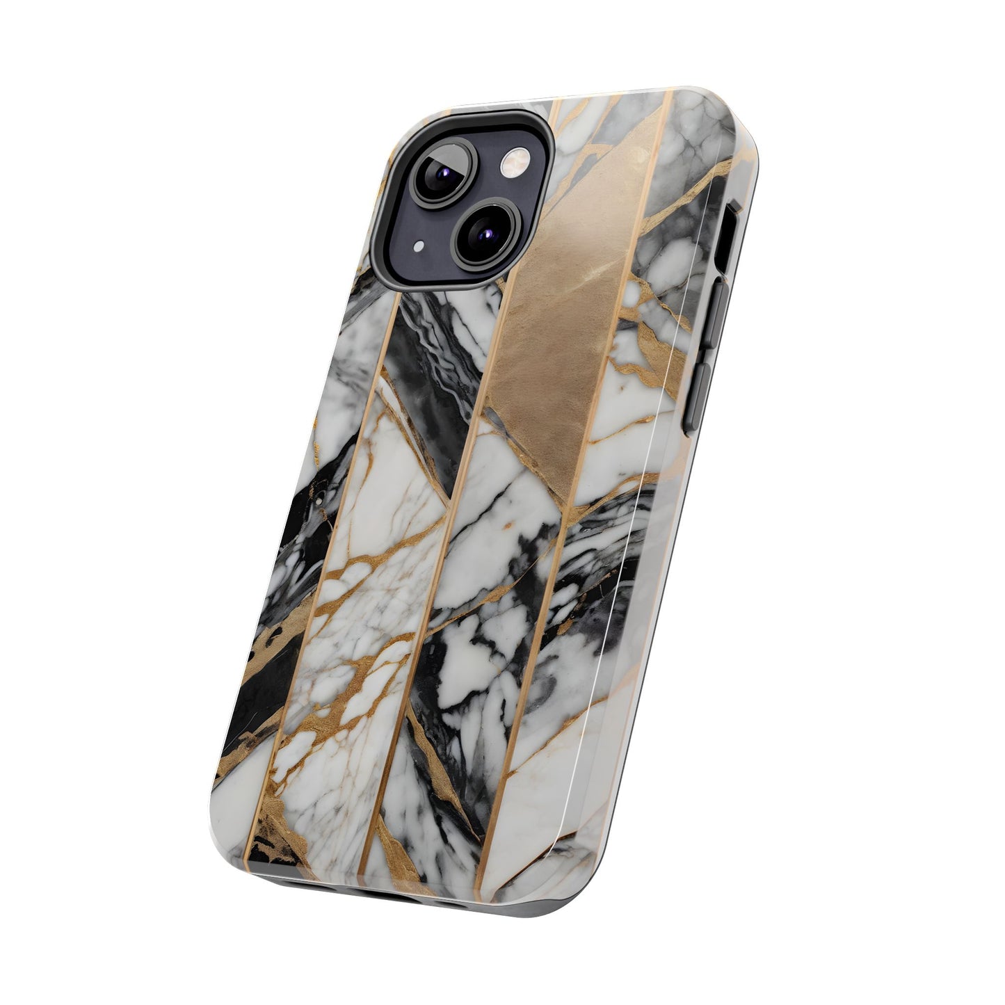 Marble Lines Tough Phone Case with Gold Accents - for iPhone