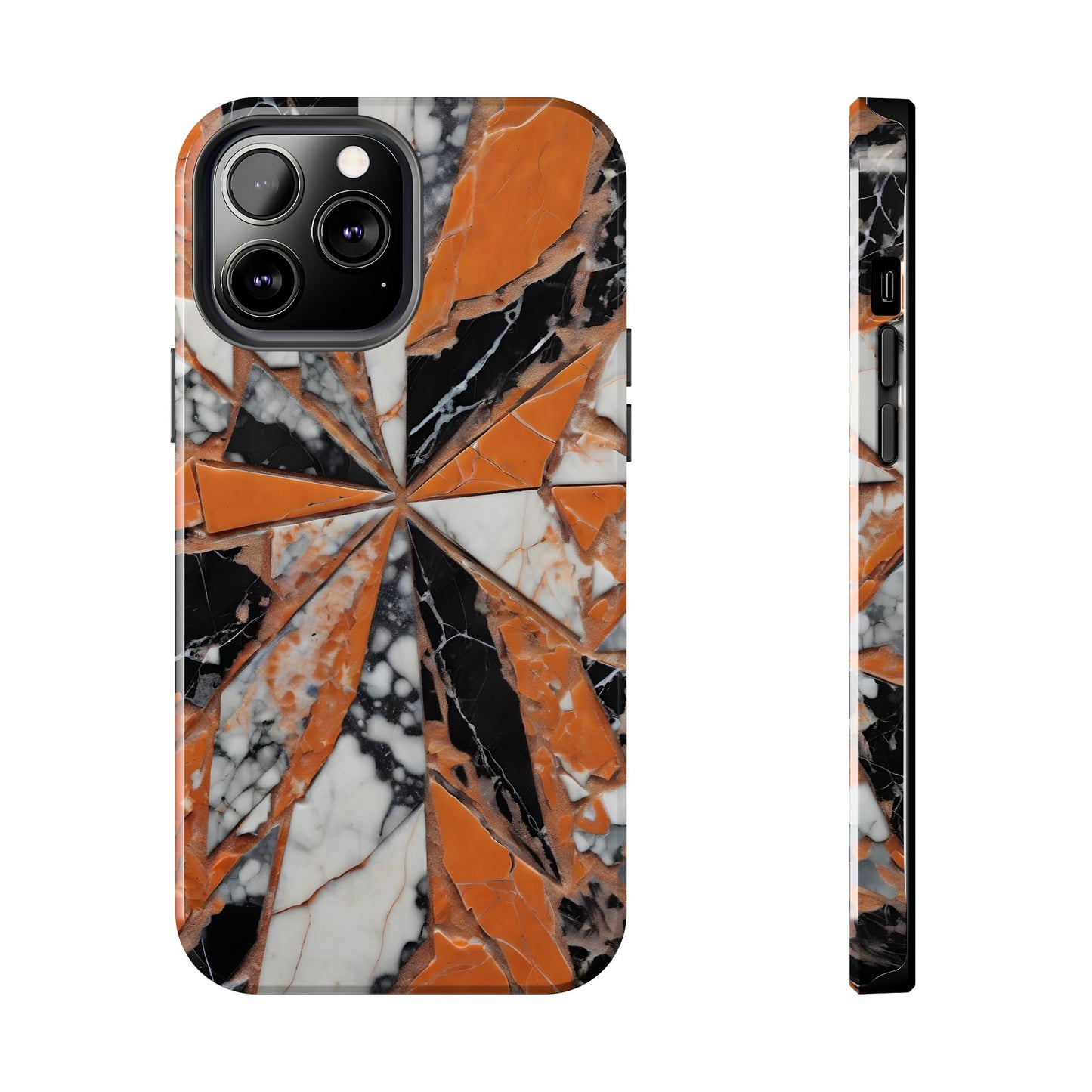 Shattered Pieces Marble Black and Orange Tough Phone Case - for iPhone