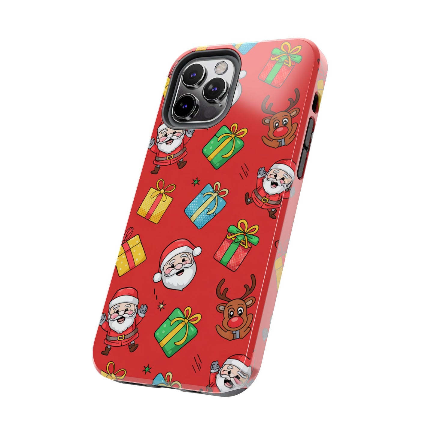 Festive Santa and Reindeer Tough Phone Case - Christmas Holiday Design