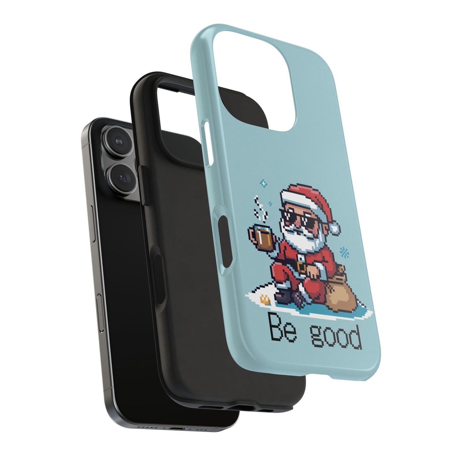 Pixel Art Santa Claus iPhone Case - Festive Tough Case with 'Be Good' Design