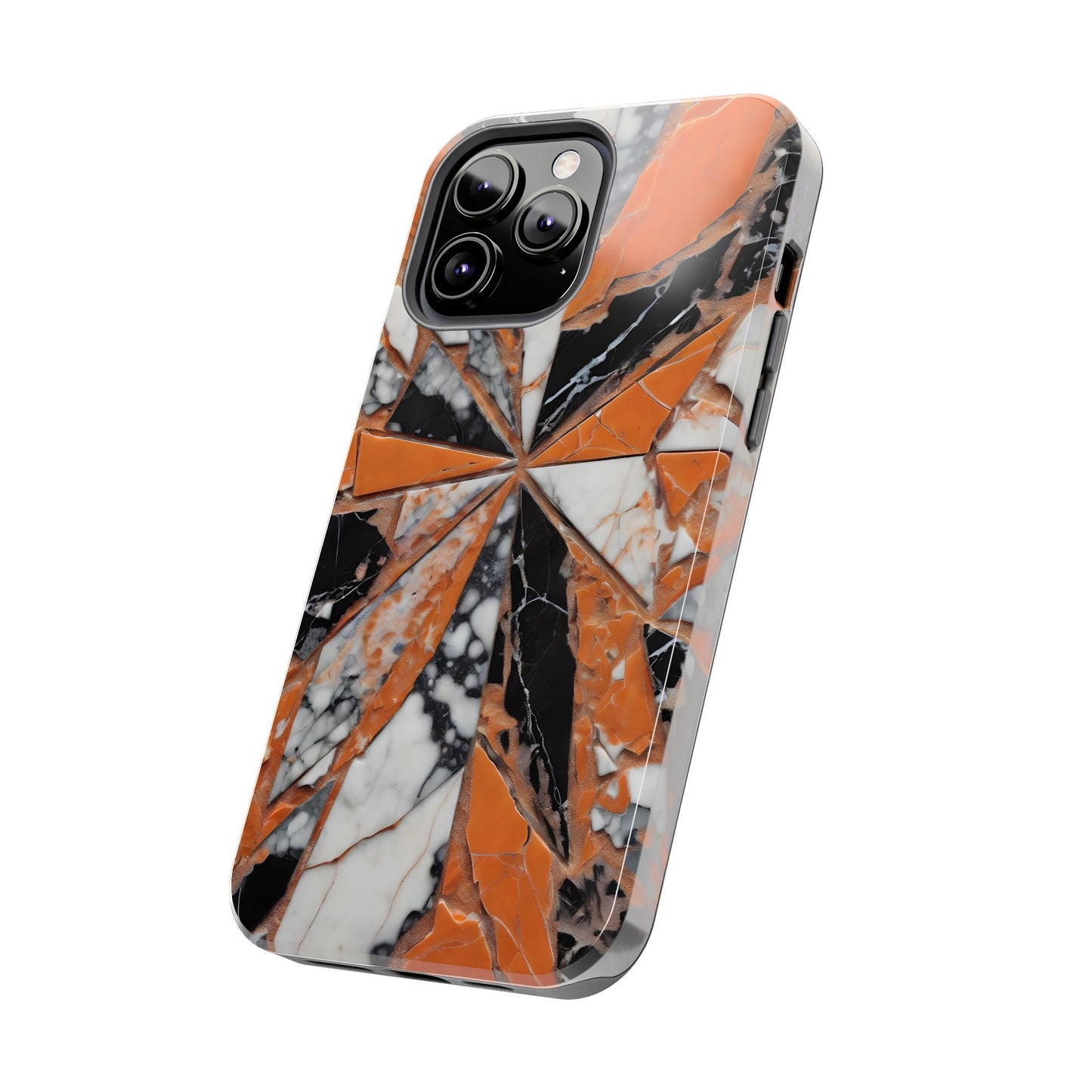 Shattered Pieces Marble Black and Orange Tough Phone Case - for iPhone