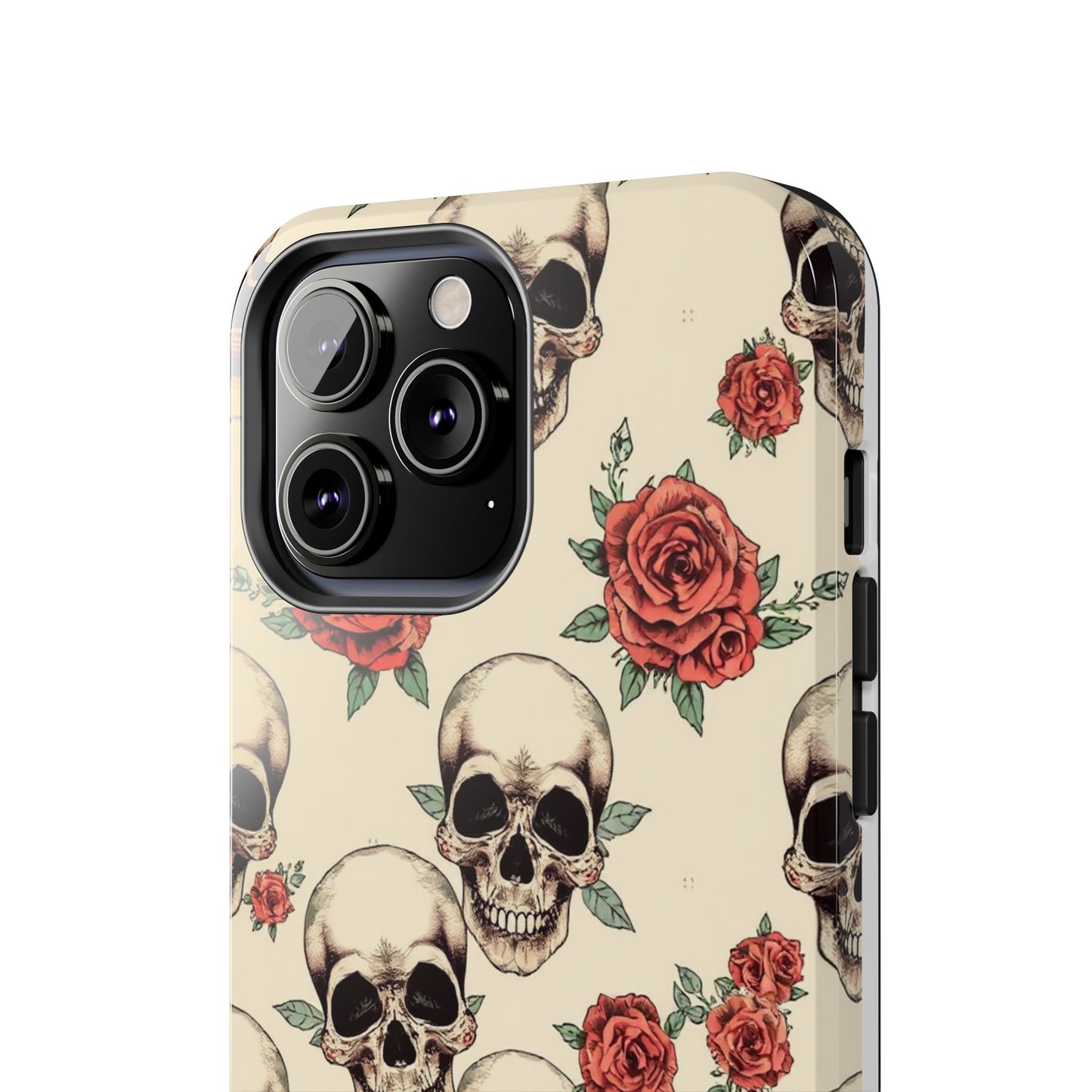 Tough Phone Case with Skull and Rose Design - Edgy Floral iPhone Protection