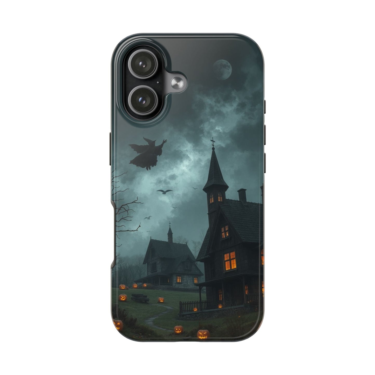 Halloween-Themed Tough Phone Case with Spooky House Design