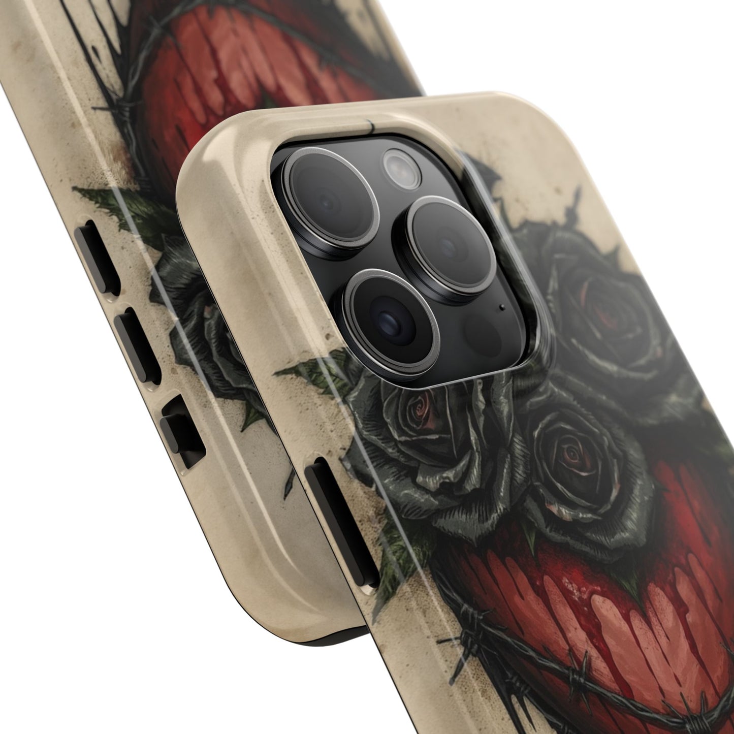 Gothic Heart Phone Case with Roses - Tough & Durable Design