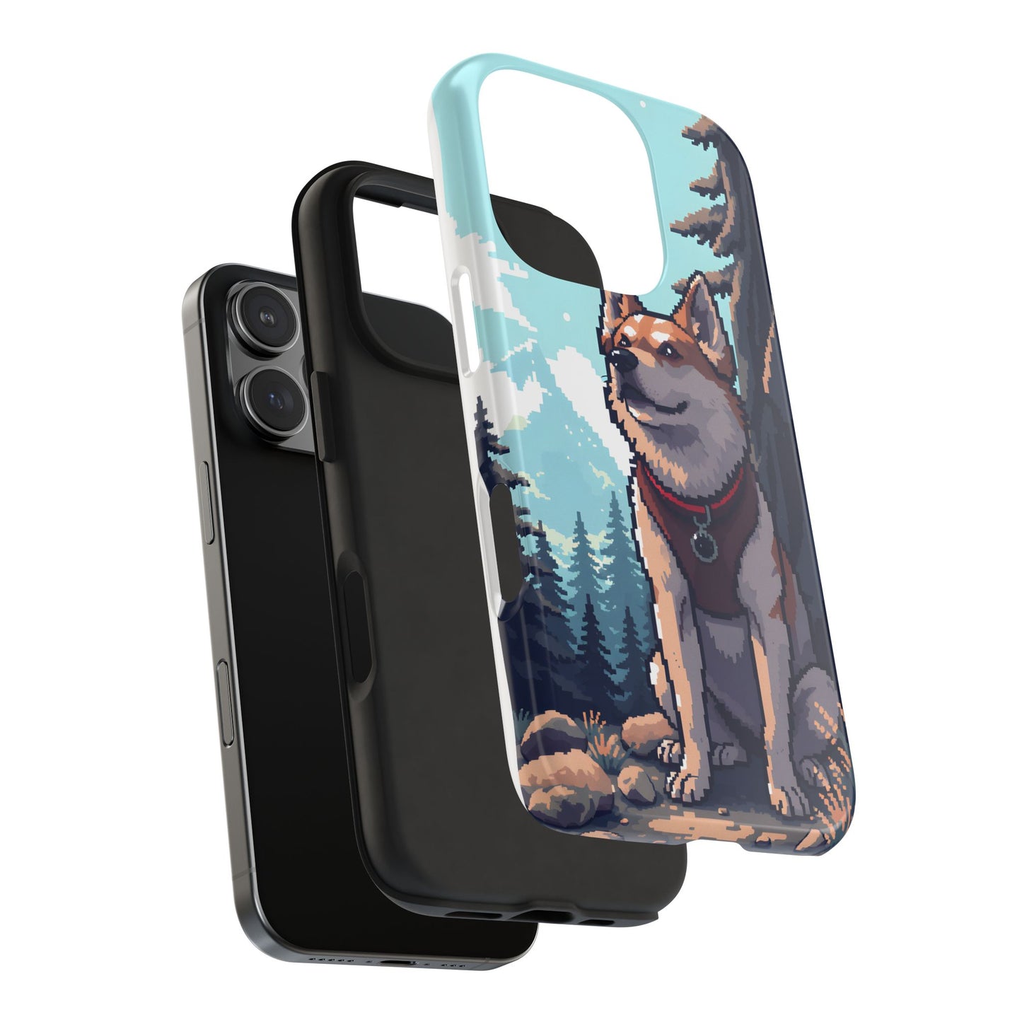 Retro Dog Adventure Tough Phone Case - Pixel Art Shiba Inu Design - for iPhone