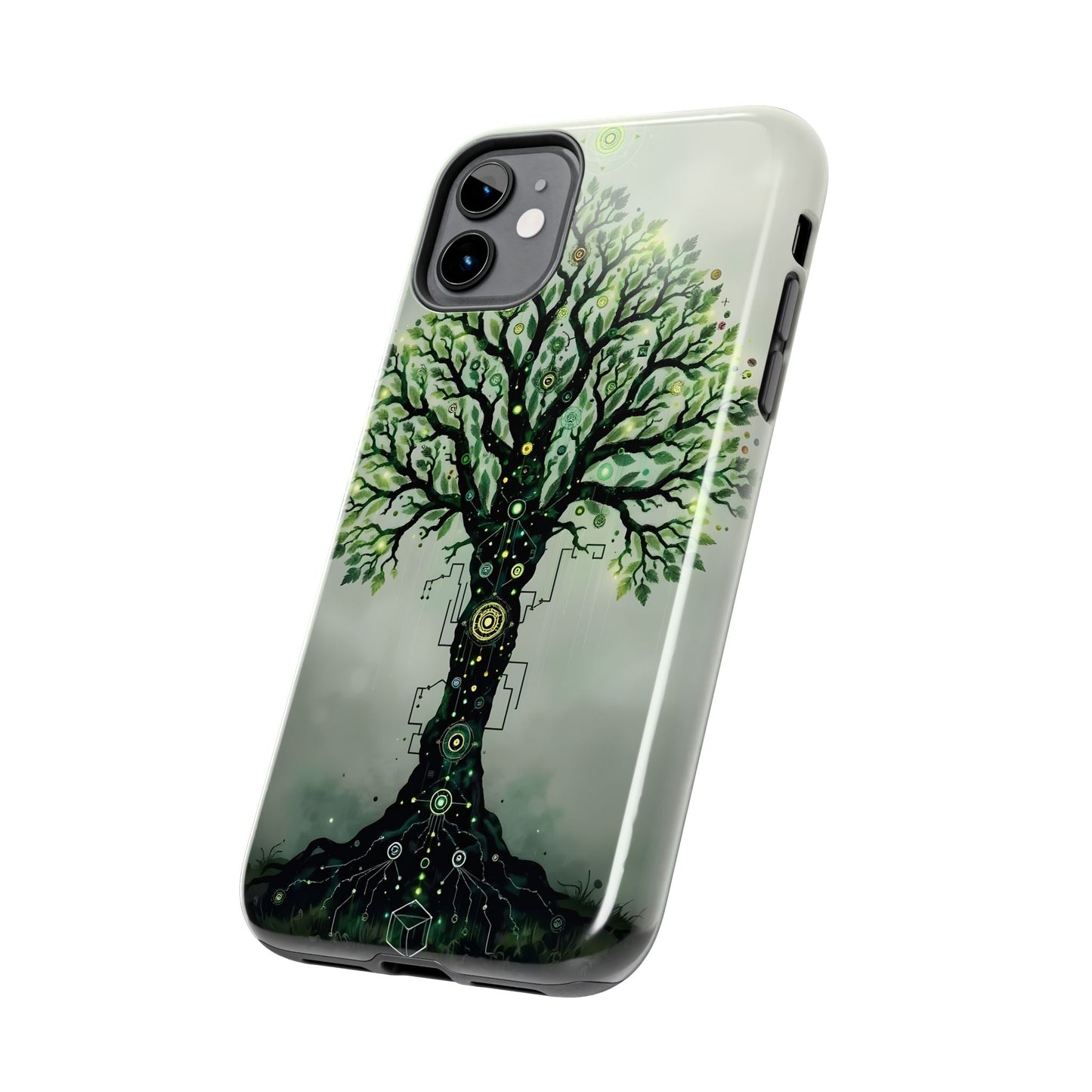 Nature-Inspired Tough Phone Case with Tech Tree Design - for iPhone