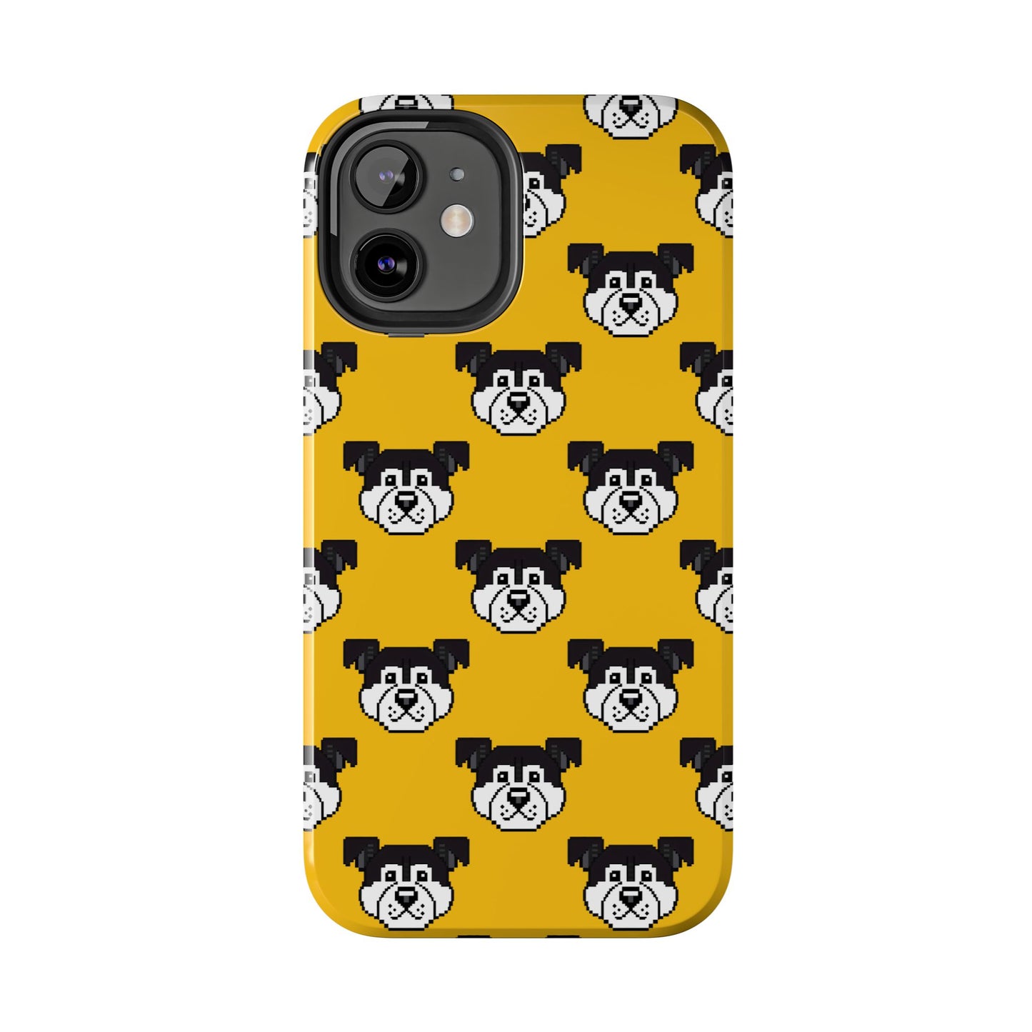 Playful Dog Pattern Tough Phone Case for Pet Lovers - Pixel Art Dog Yellow Background - for iPhone